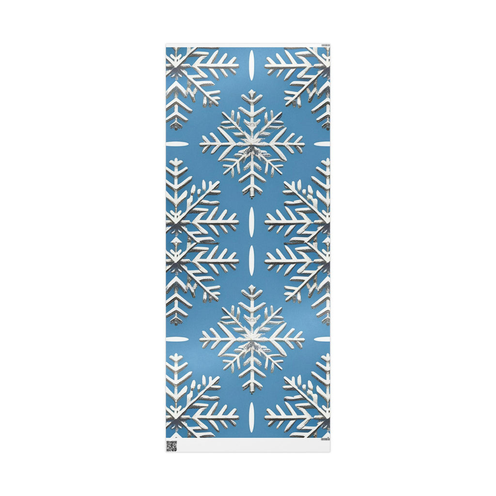 Silver Snowflake Wrapping Paper – Elegant Holiday Gift Wrap on Winter Blue Background