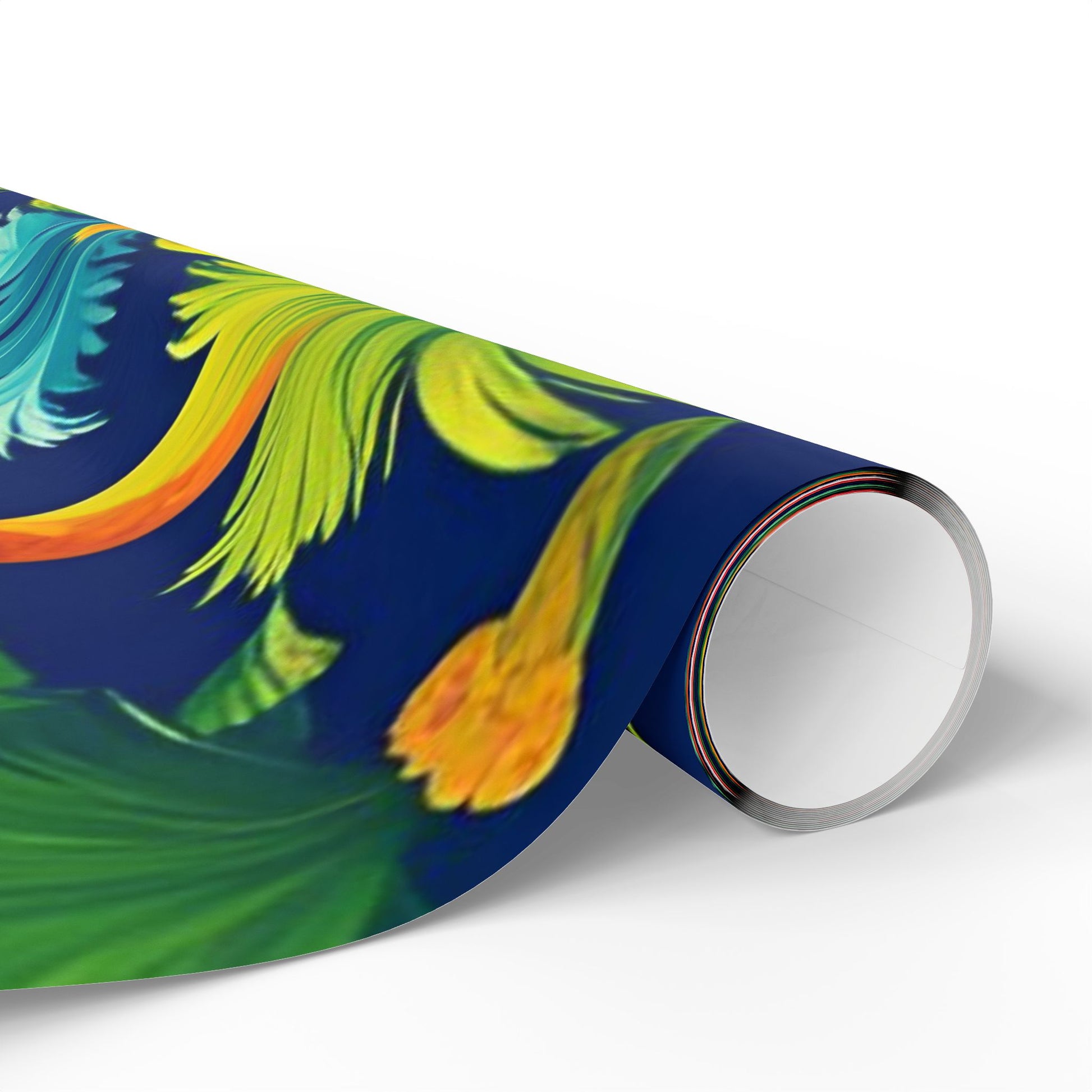 Colorful Palm Tree Wrapping Paper – Tropical Gift Wrap on Navy Blue Background
