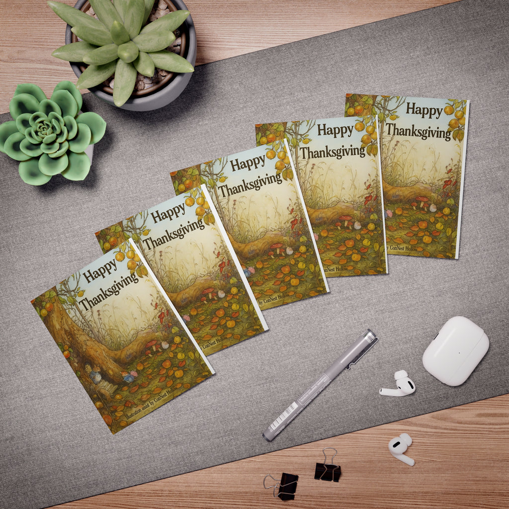 Happy Thanksgiving Mice Woodland Greeting Card – Cozy Autumn Treehouse Mice Illustration – CoziNest Hollow