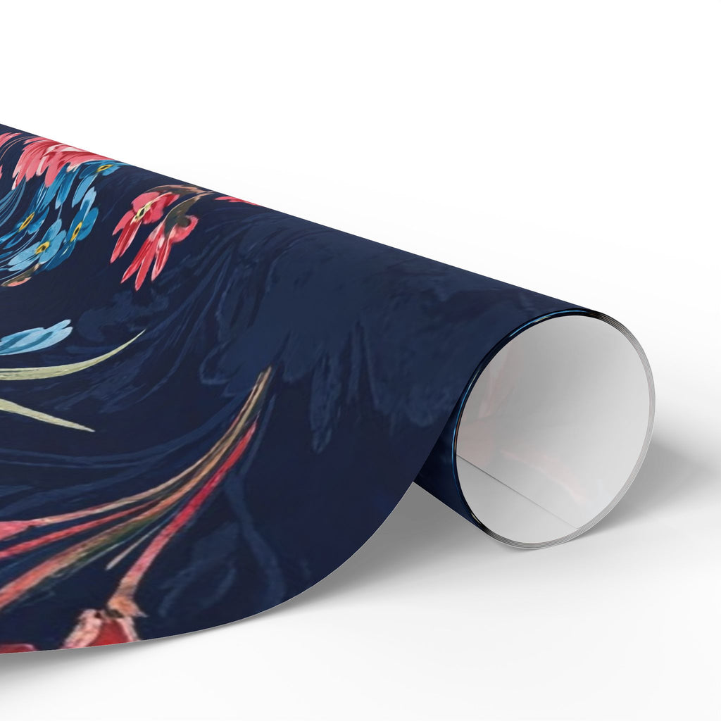 Bold Floral Wrapping Paper with Peonies on Navy Background