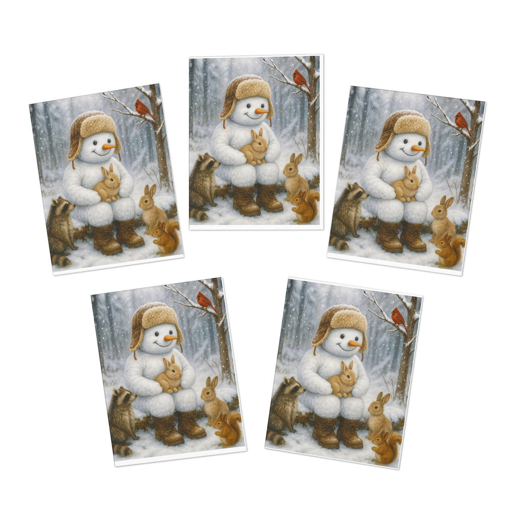 Snowman & Woodland Friends Greeting Cards (5-Pack) - Jolly Snowfolk Winter Village Snowman Greeting Card – Cozy Christmas Card 4.25×5.5 by Paper Pleasures – Illustrated by Trailside Designs
