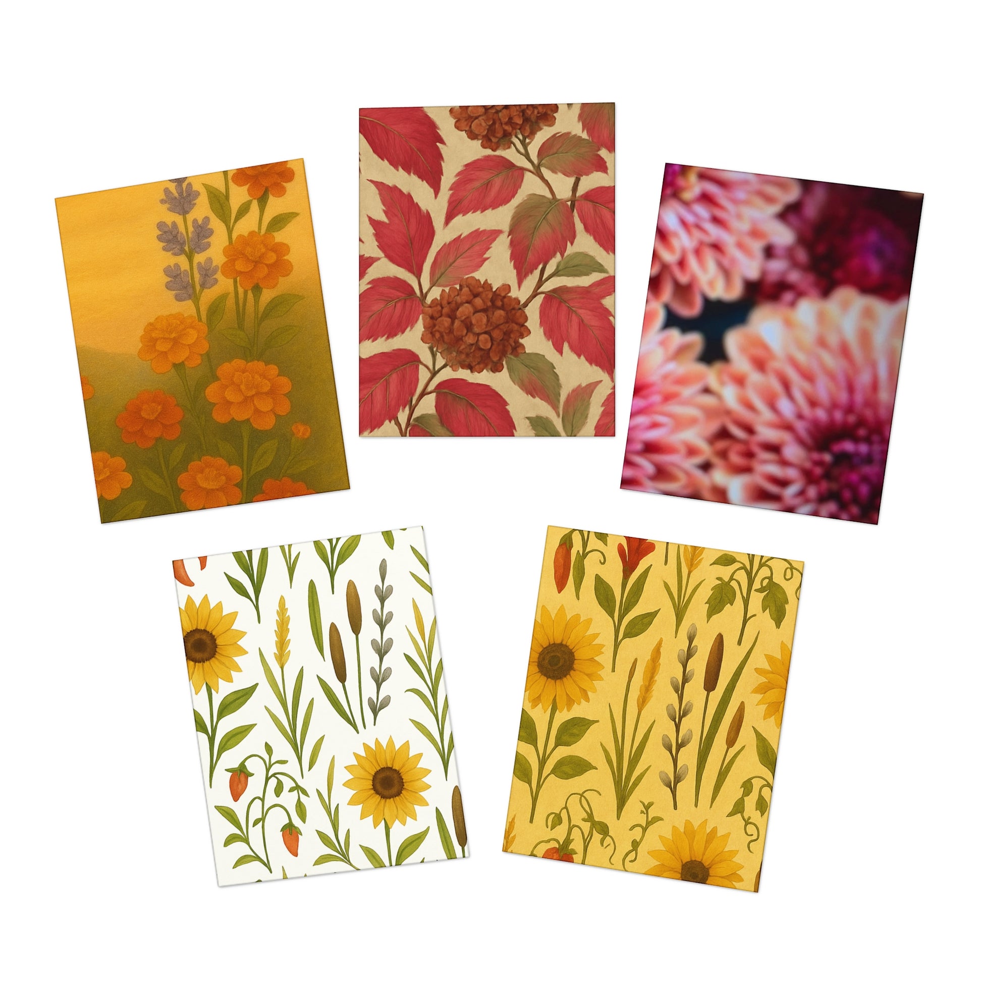 Autumn Floral & Botanical Blank Note Cards – Set of 5 Elegant Seasonal Designs