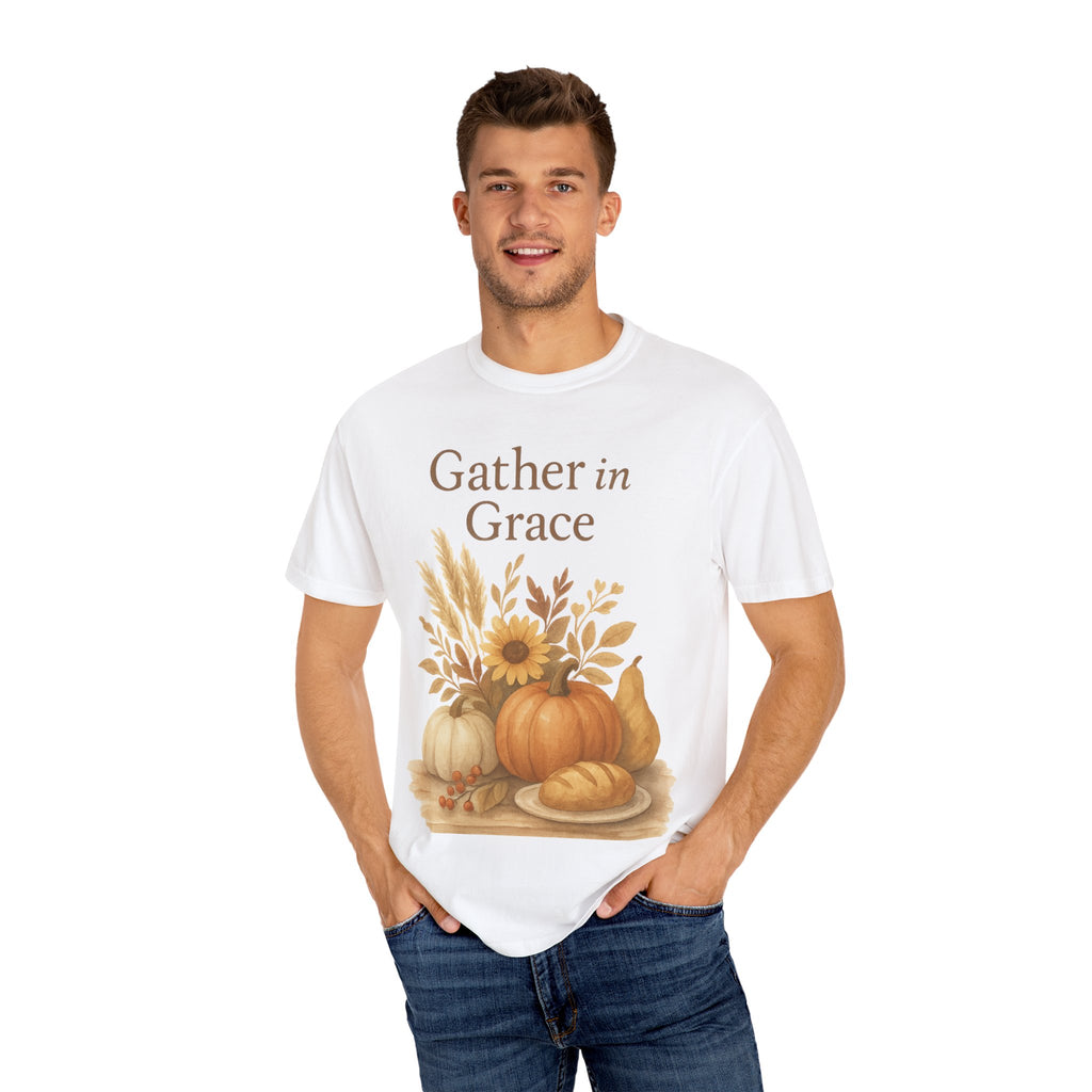 Gather in Grace Thanksgiving Shirt | Rustic Fall Pumpkin & Harvest T-Shirt | Autumn Watercolor Apparel