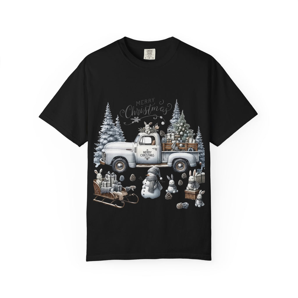 Whispers of Winter – Merry Christmas Truck T-Shirt SHORT SLEEVE | Vintage Holiday Apparel by Paper Pleasures