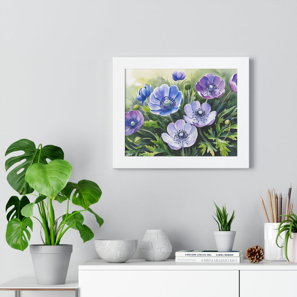 Purple Anemone Botanical Art Print  Framed Floral Wall Decor for Nature Lovers