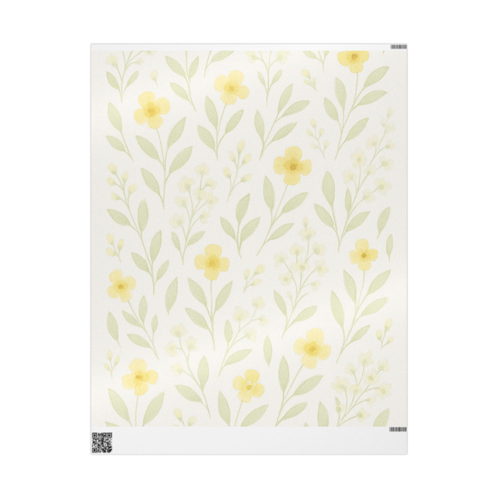 Soft Yellow Wildflower Wrapping Paper – Minimalist Floral Gift Wrap on White Background