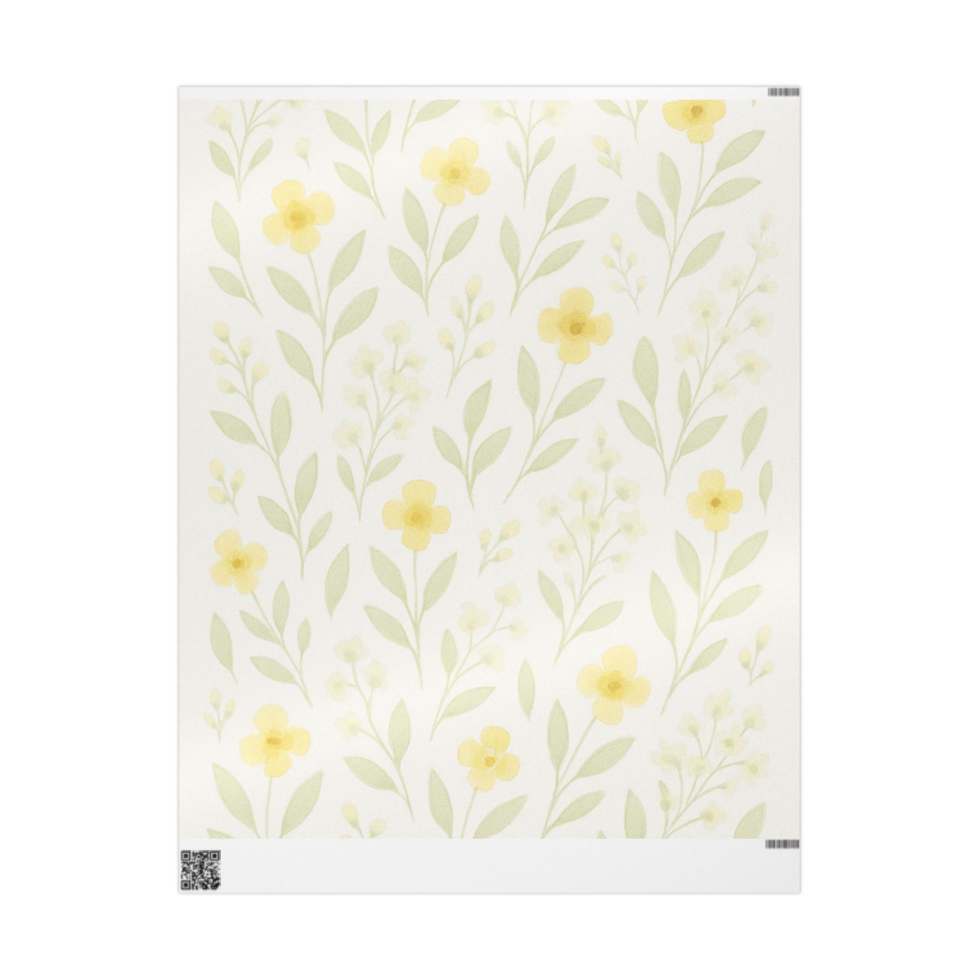 Soft Yellow Wildflower Wrapping Paper – Minimalist Floral Gift Wrap on White Background