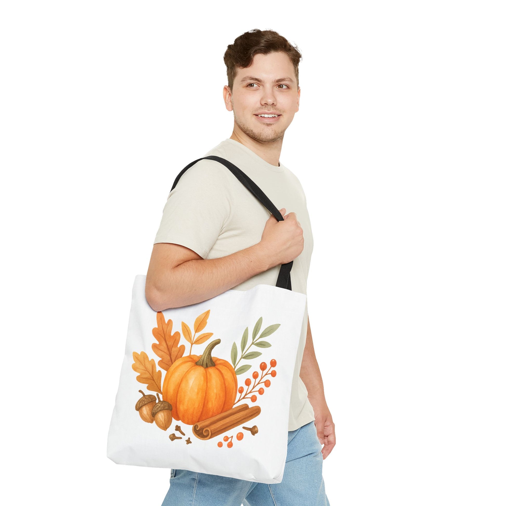 Pumpkin & Autumn Leaves Tote Bag – Fall Market Farmhouse Style Carryall