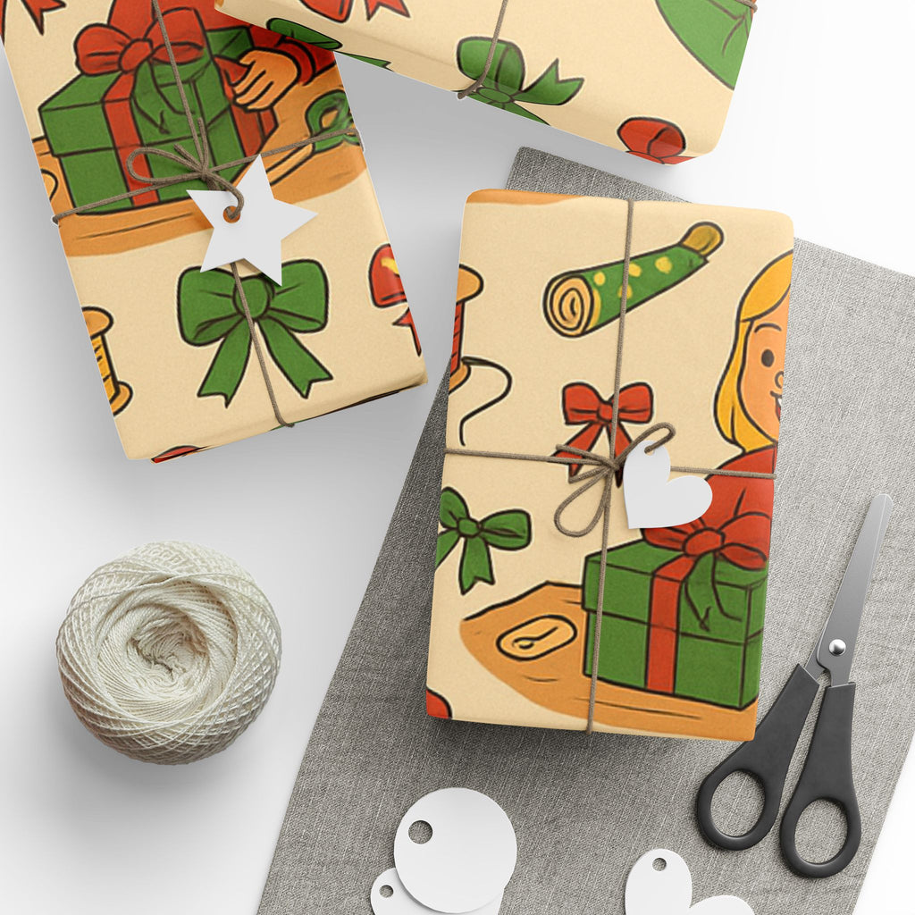 Children’s Christmas Wrapping Paper – Joyful Helpers by KP | Kids Gift Wrap with Bows & Presents | Paper Pleasures Holiday Collection