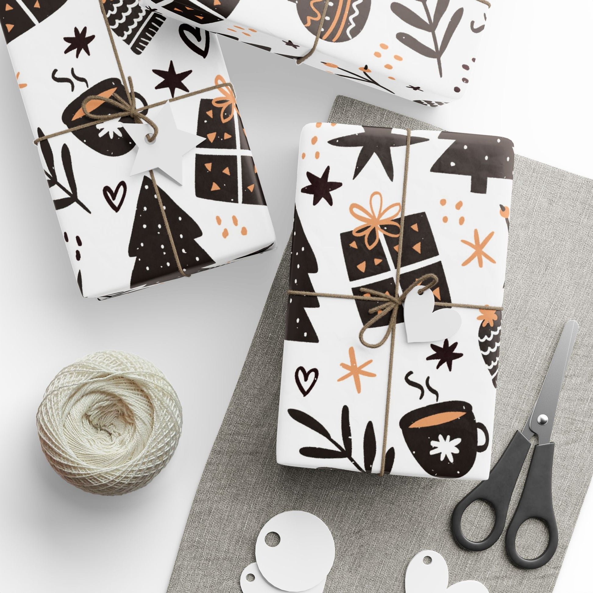 Cozy Cocoa Wrapping Paper – Warm Modern Holiday Gift Wrap - As Designer - Festive Holiday Wrapping Paper with Christmas Trees and Gifts