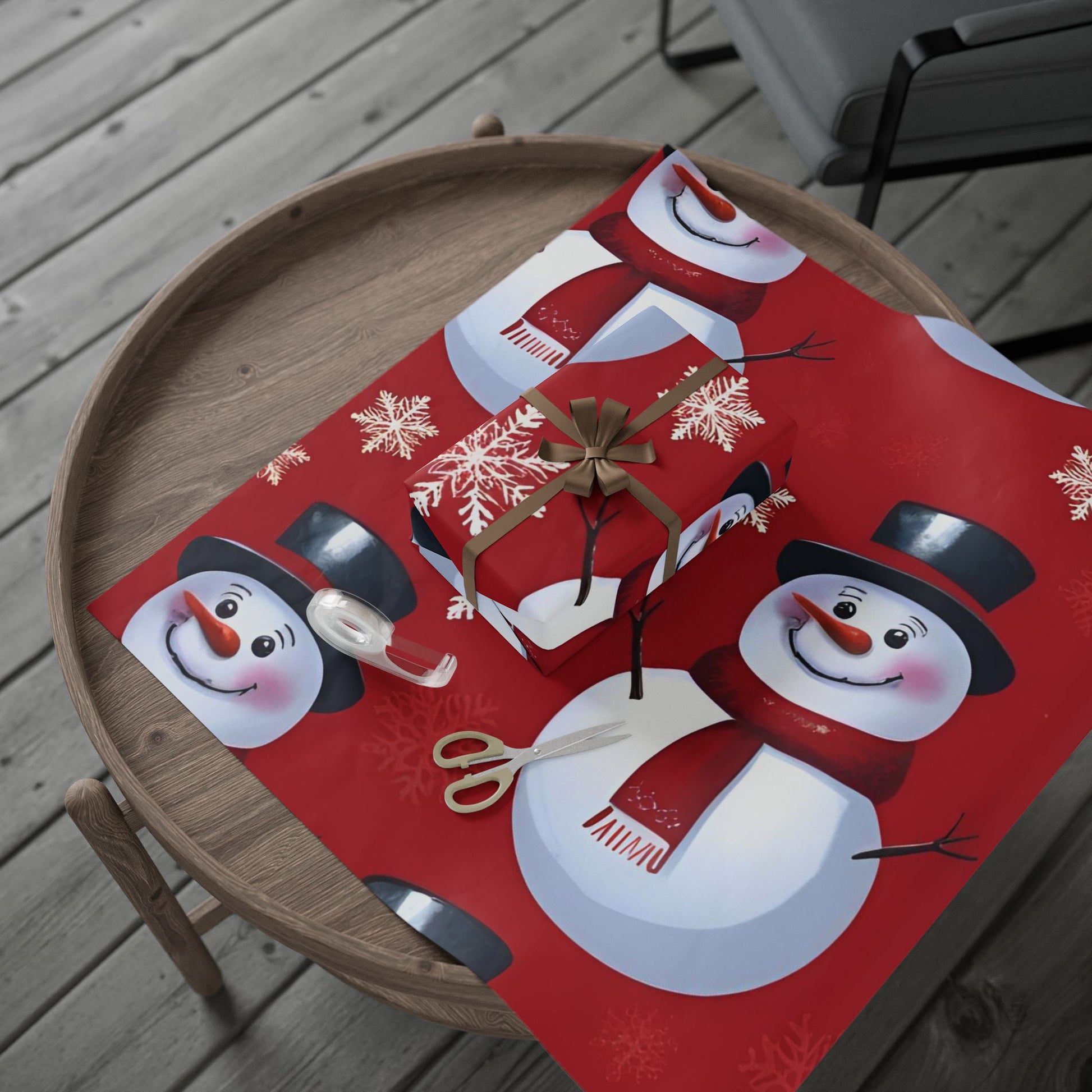 Red Snowman Wrapping Paper – Jolly Holiday Gift Wrap with Snowflakes