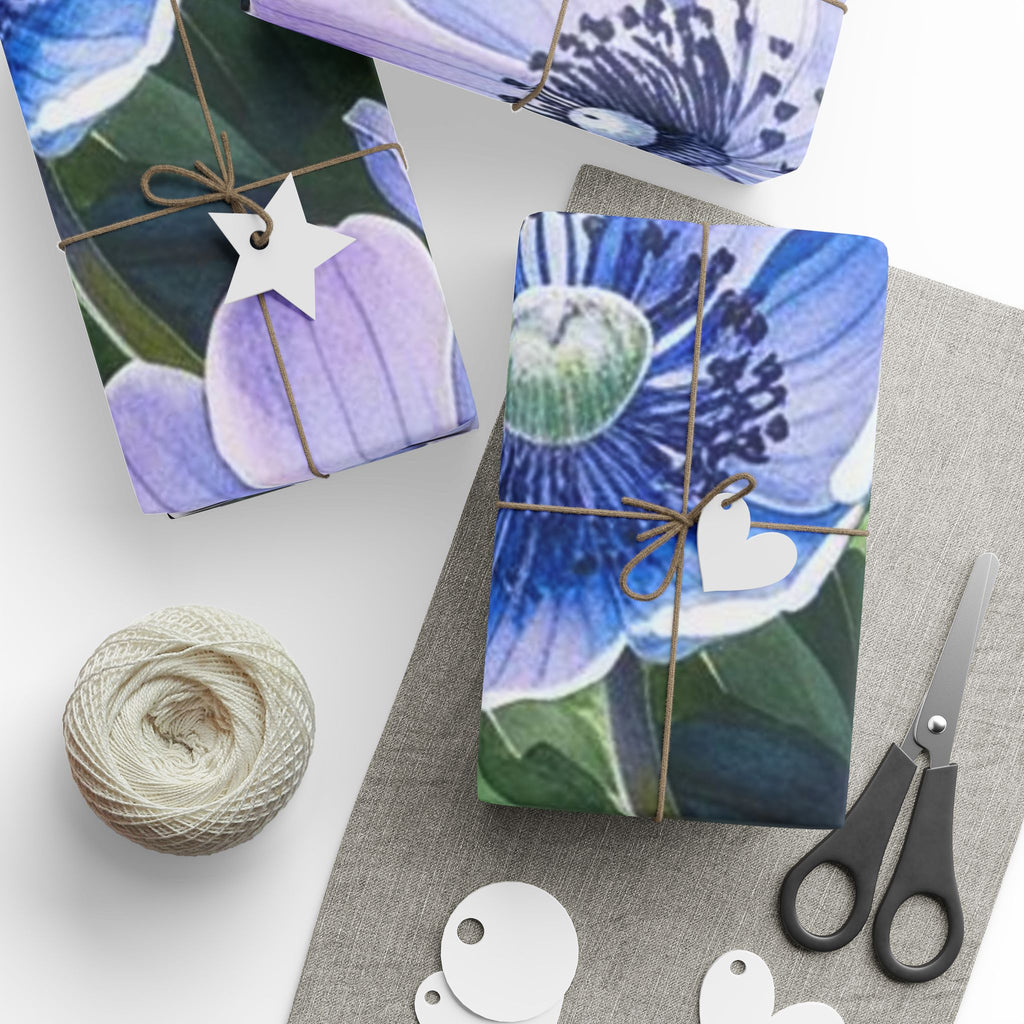 Purple & Blue Anemone Wrapping Paper – Elegant Botanical Gift Wrap Sheets
