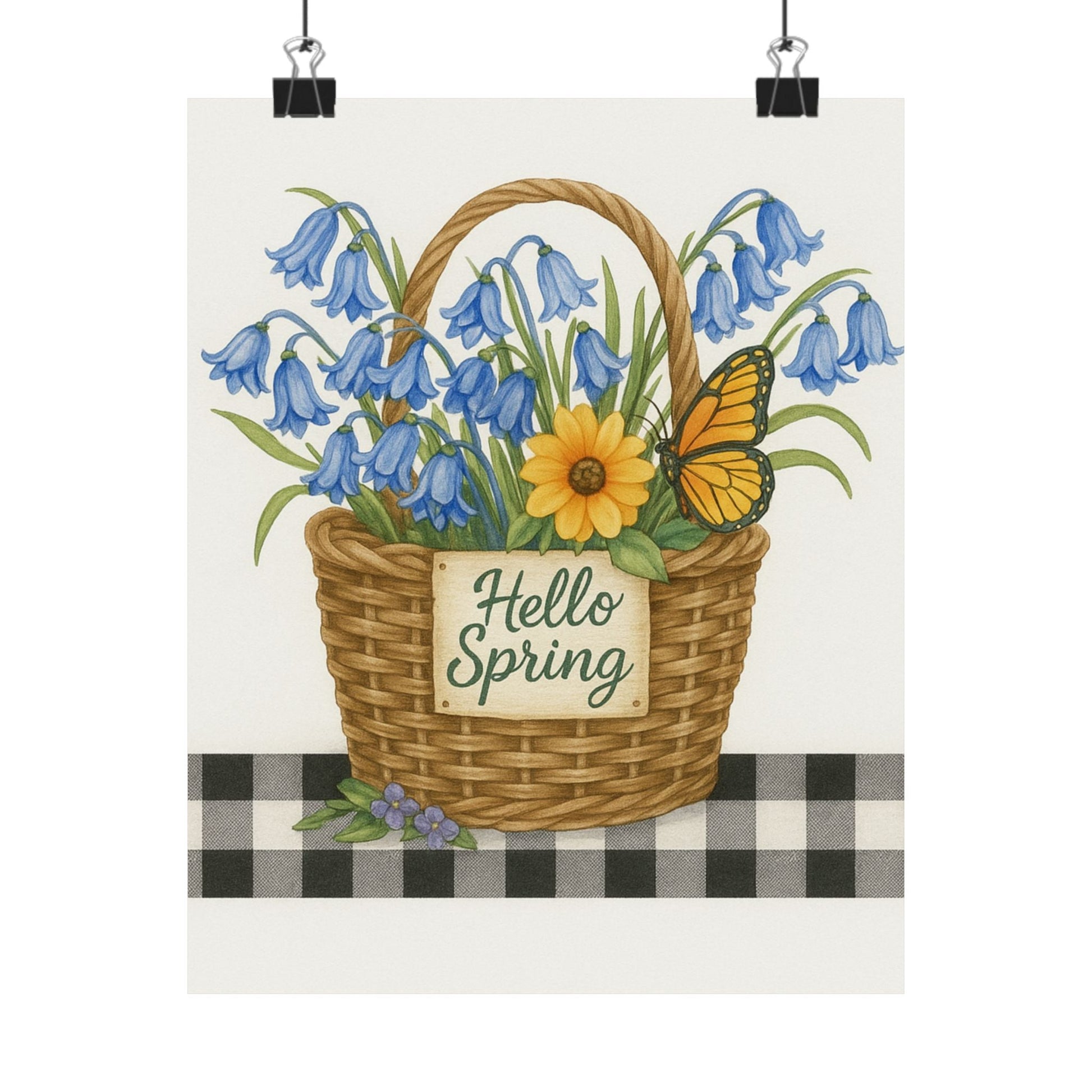 Hello Spring Decorative Matte Vertical Posters - Floral Basket Wall Art