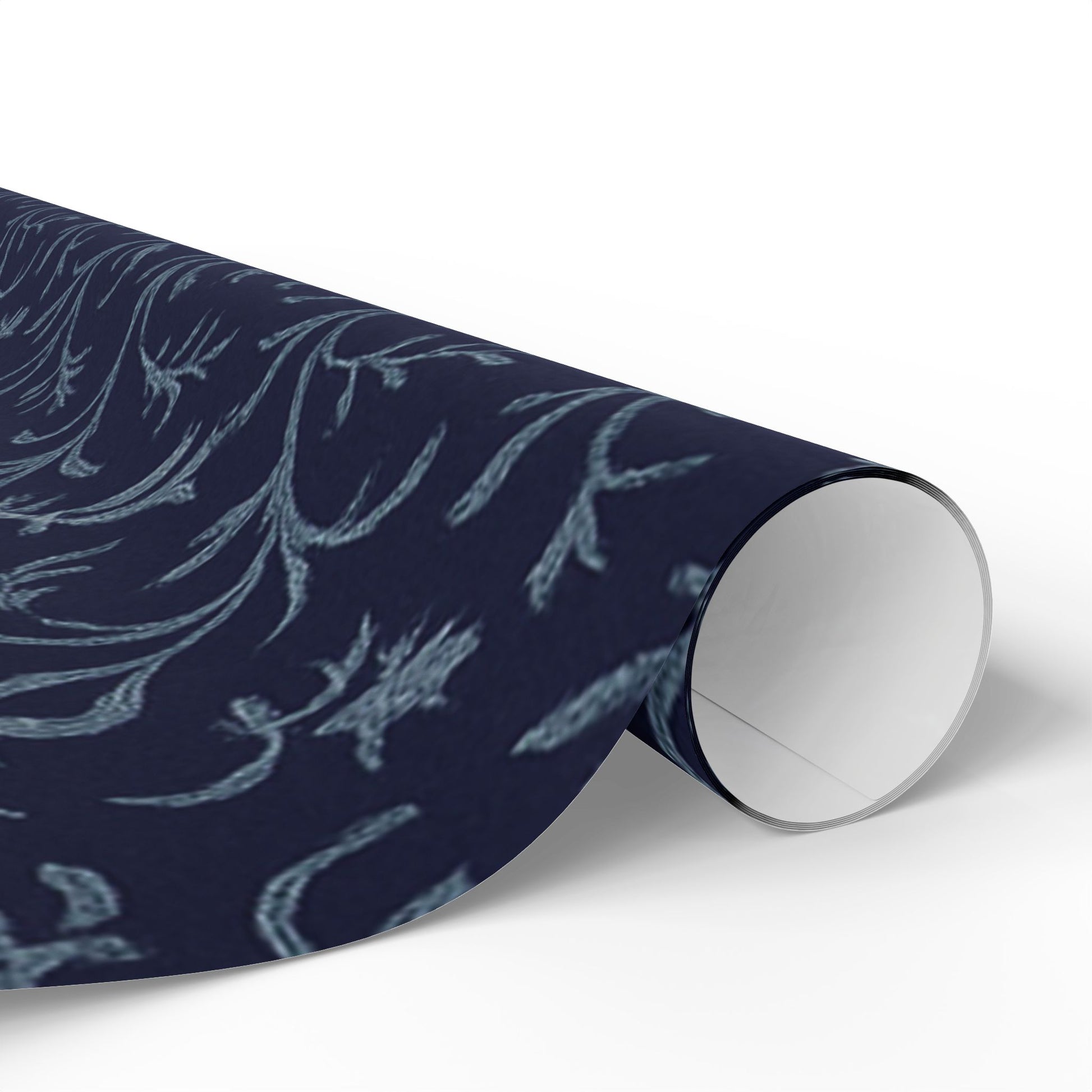 Navy Blue Floral Vine Wrapping Paper for Elegant Gift Giving