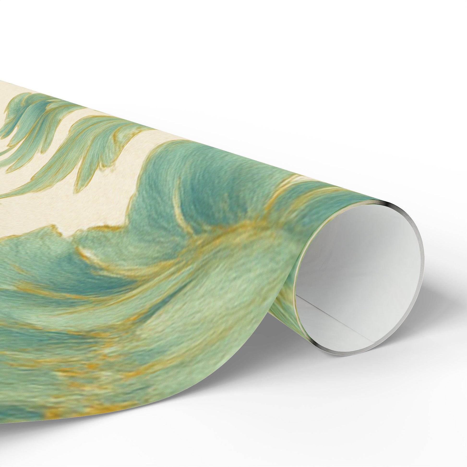 Teal Bloom Wrapping Paper – Elegant Hand-Painted Floral Gift Wrap with Gold Accents for Weddings & Special Occasions
