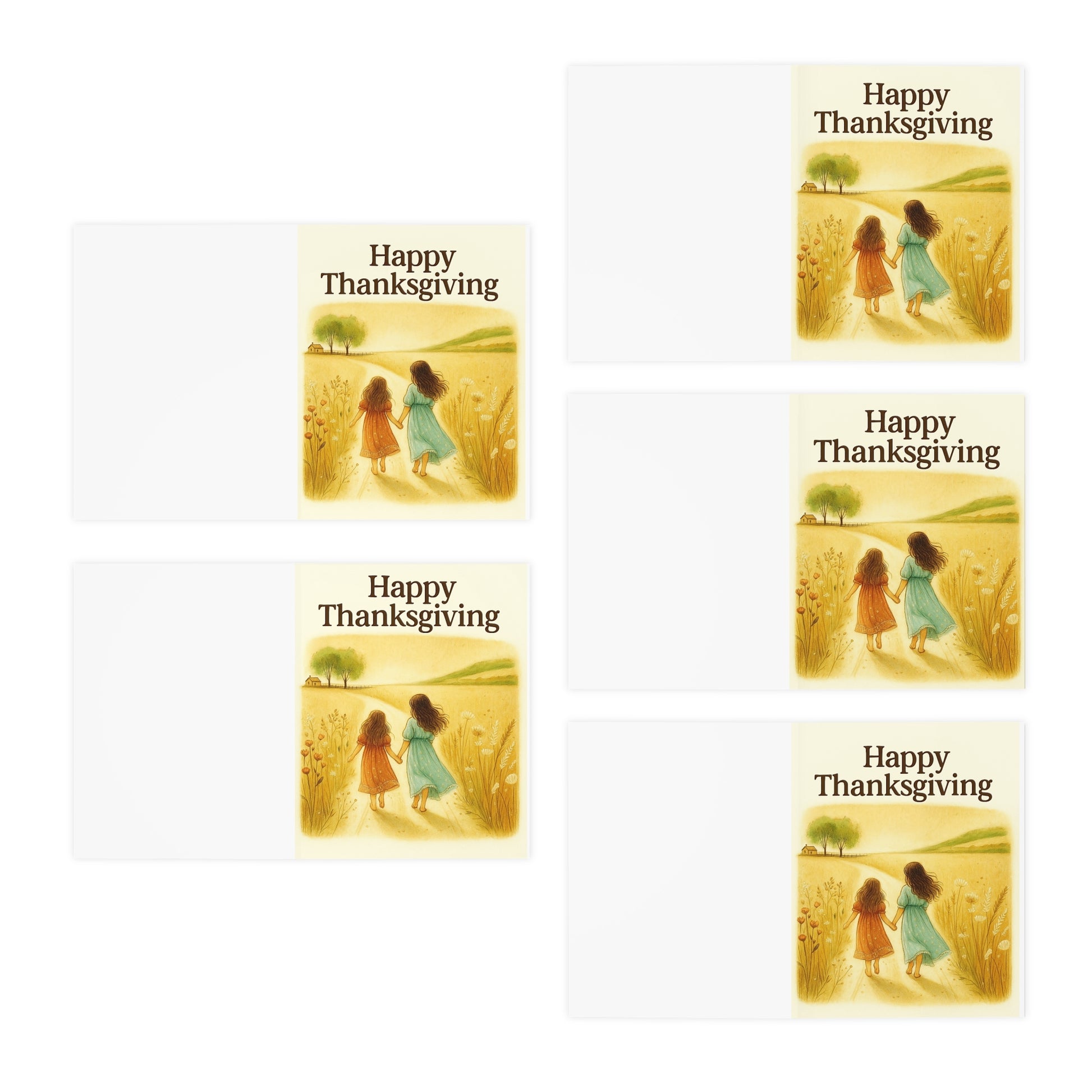 Happy Thanksgiving Greeting Cards (5-Pack) —  Country Path Greeting Card – Sisters Walking Through Autumn Fields – CoziNest Hollow 2