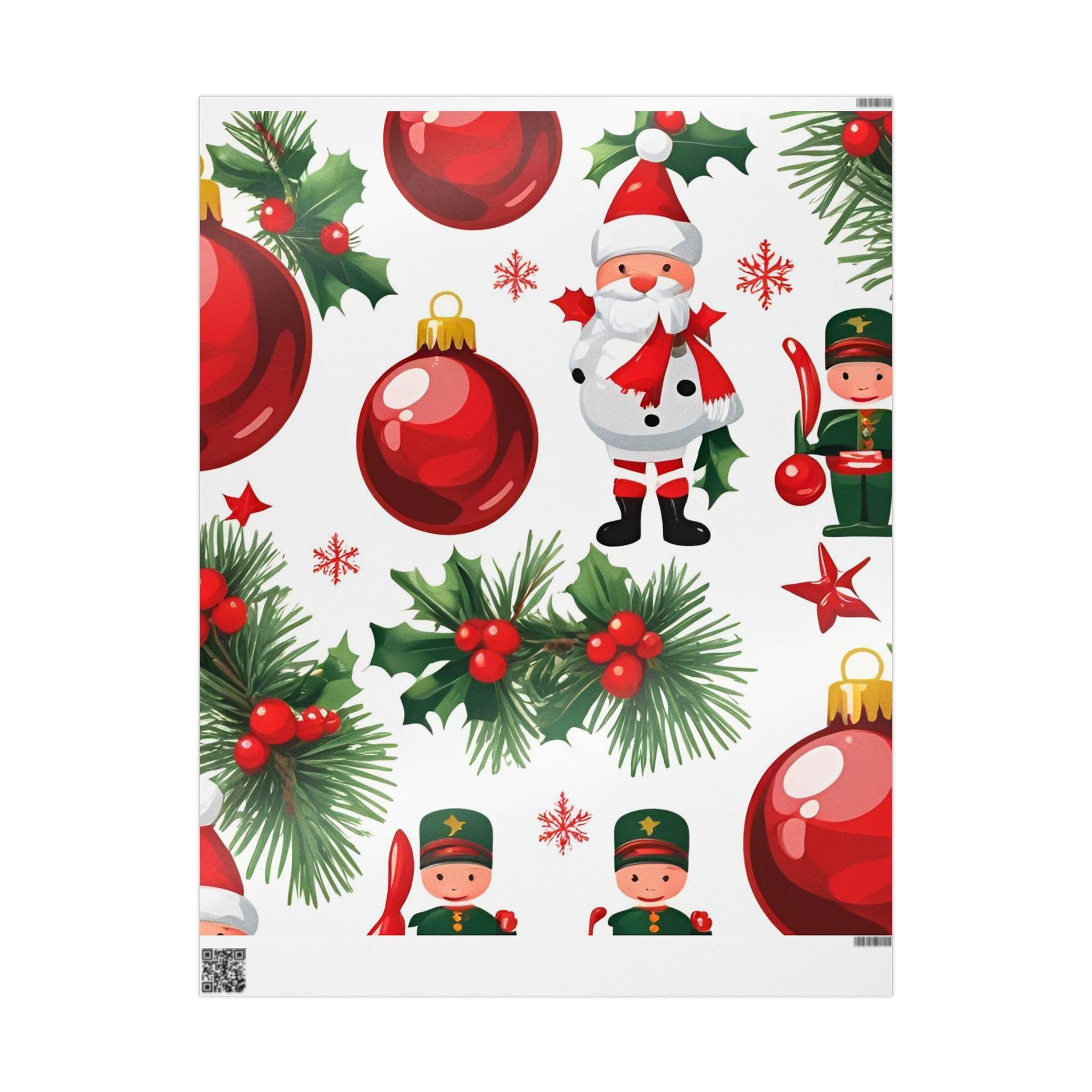 Santa and Toy Soldiers Christmas Wrapping Paper – Festive Ornaments and Holly Design