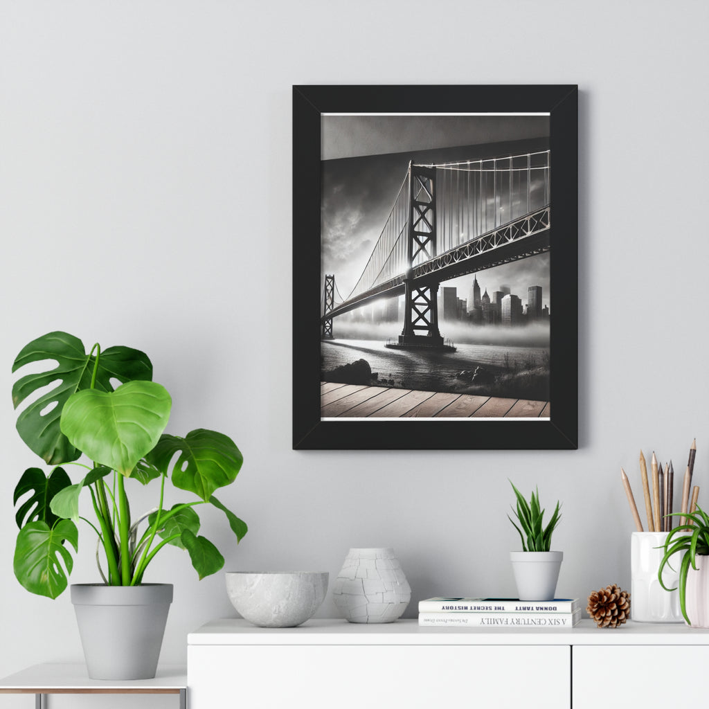 Monochrome Urban Landscape Framed Vertical Poster - Modern Home Decor