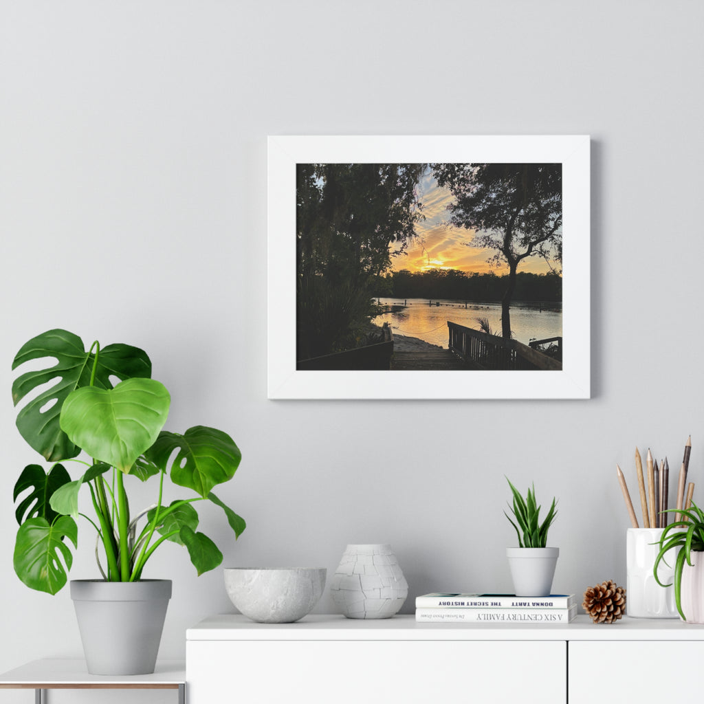 Serene Nature Framed Poster - Sunset Lake View Decor