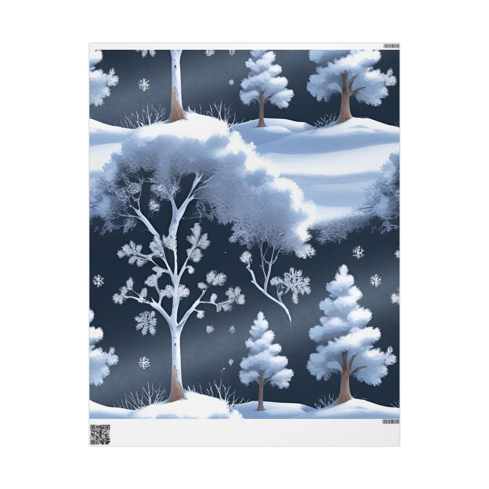 Winter Wonderland Forest Wrapping Paper – Snowy Trees and Falling Snowflakes