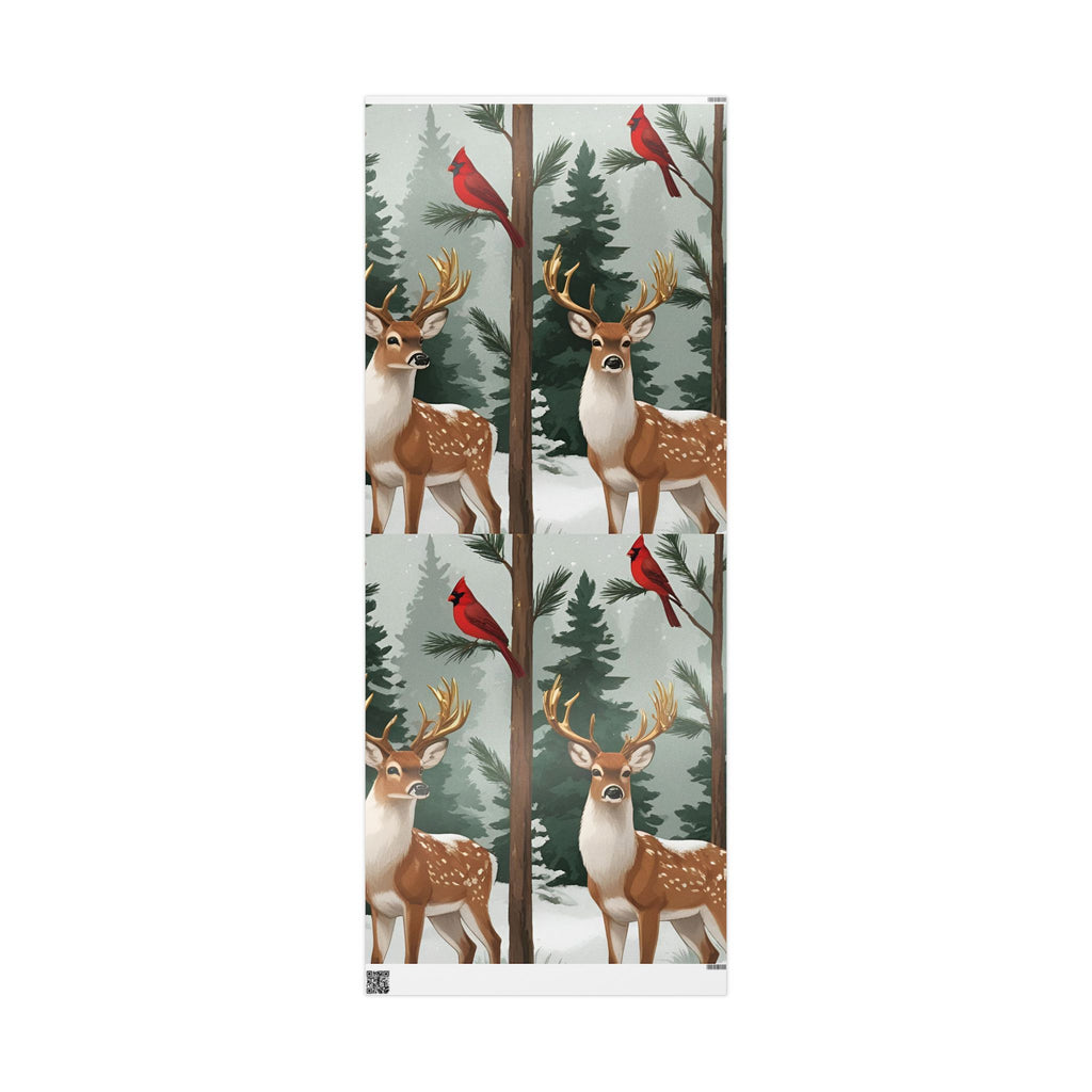 Large Print Festive Holiday Gift Wrap - Winter Deer & Cardinal Forest Wrapping Paper