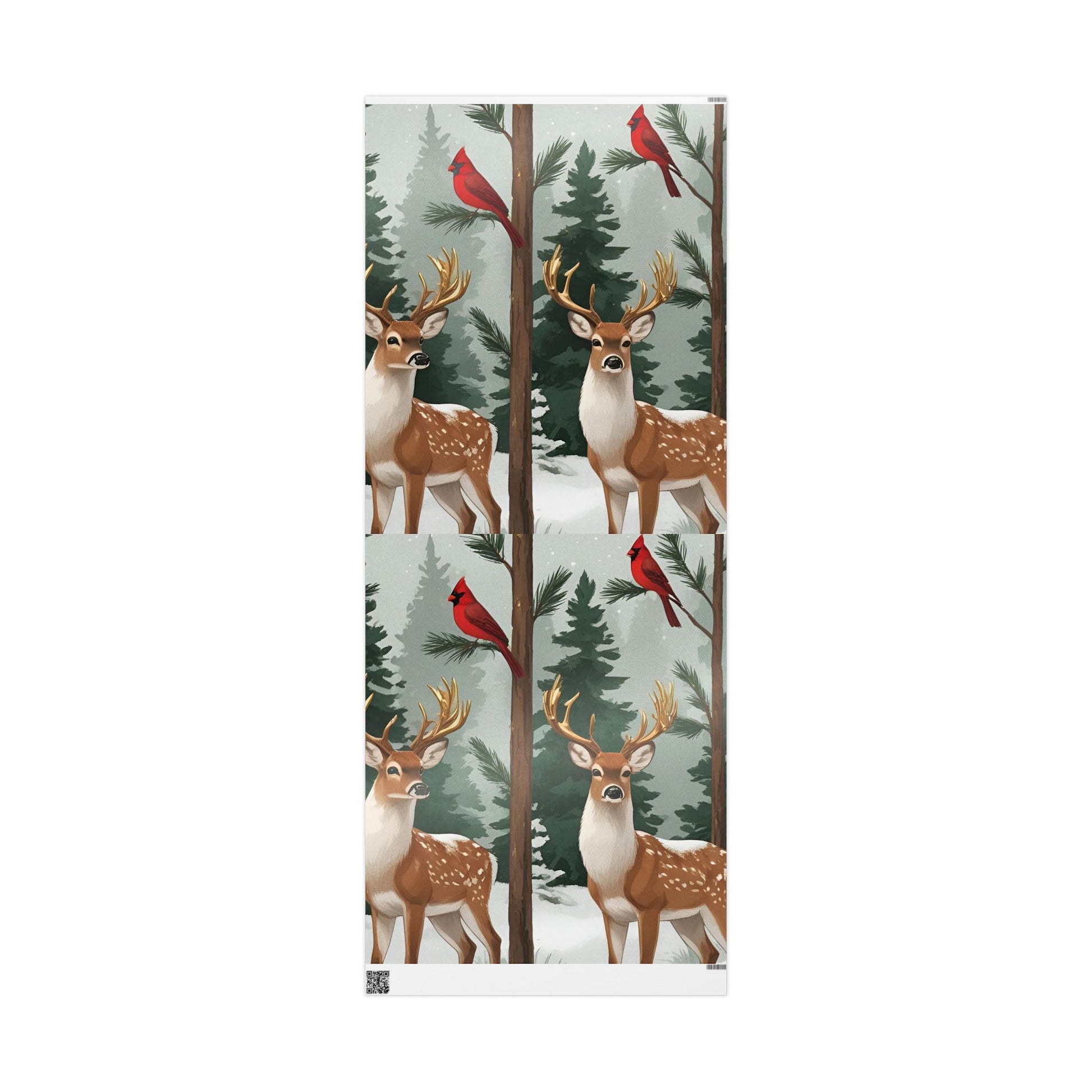 Large Print Festive Holiday Gift Wrap - Winter Deer & Cardinal Forest Wrapping Paper