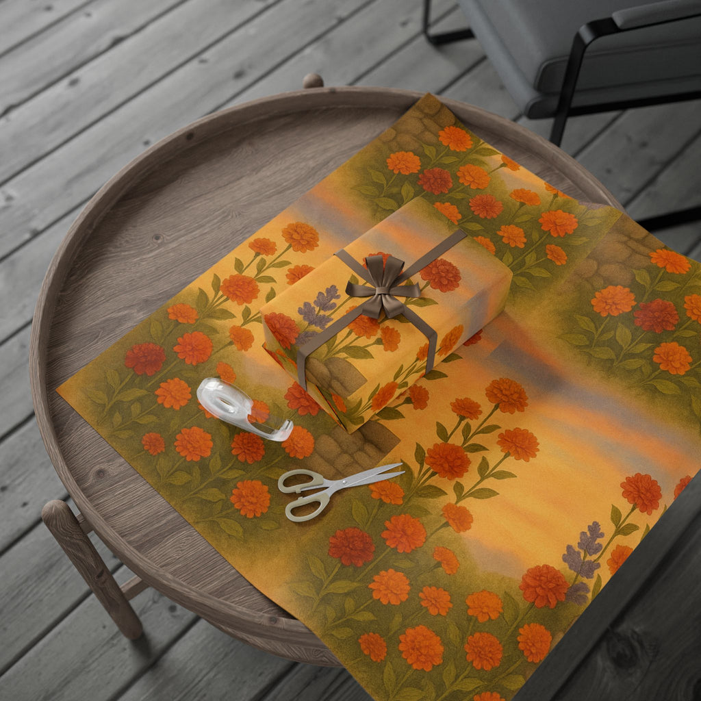Sunset Marigold Floral Wrapping Paper Sheet for Gift Giving