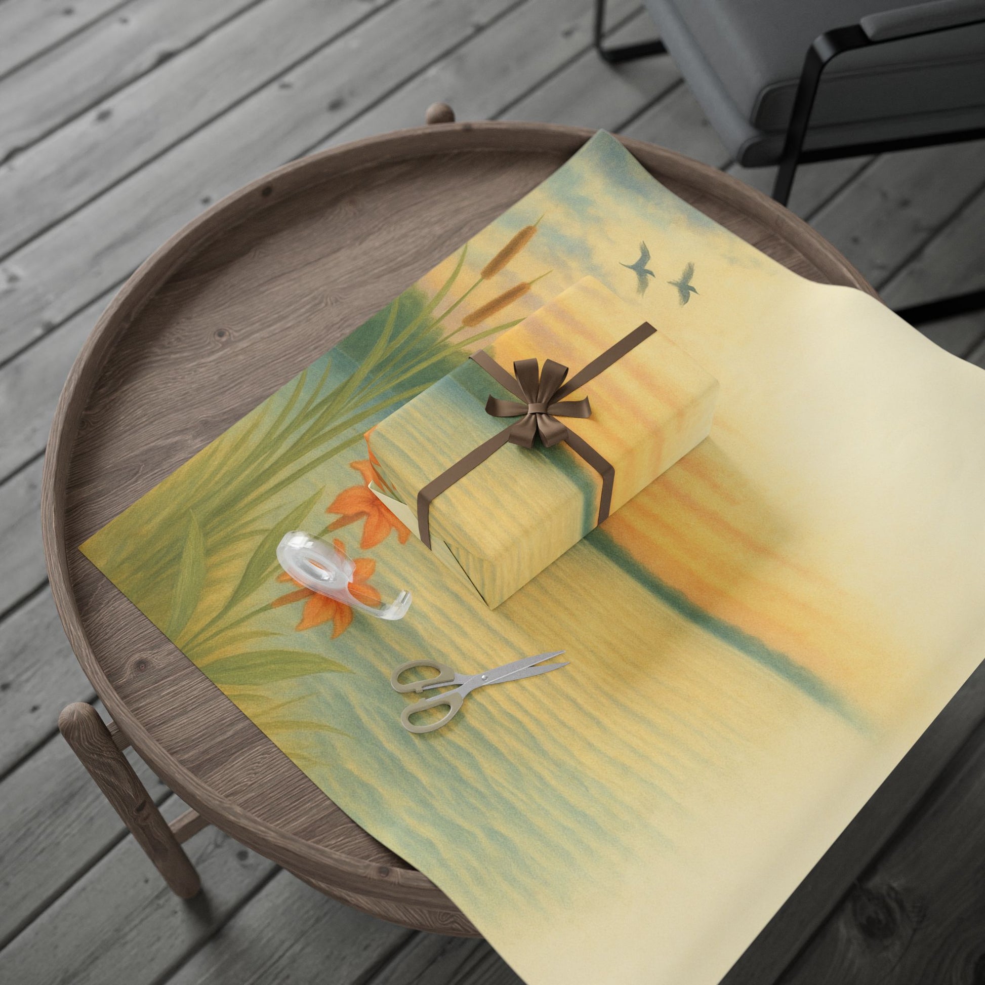Serene Sunset Wrapping Paper - Floral and Nature Design for Special Occasions