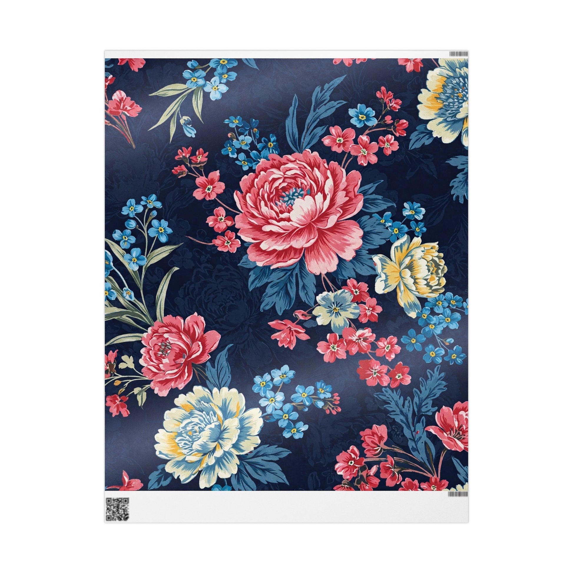 Bold Floral Wrapping Paper with Peonies on Navy Background