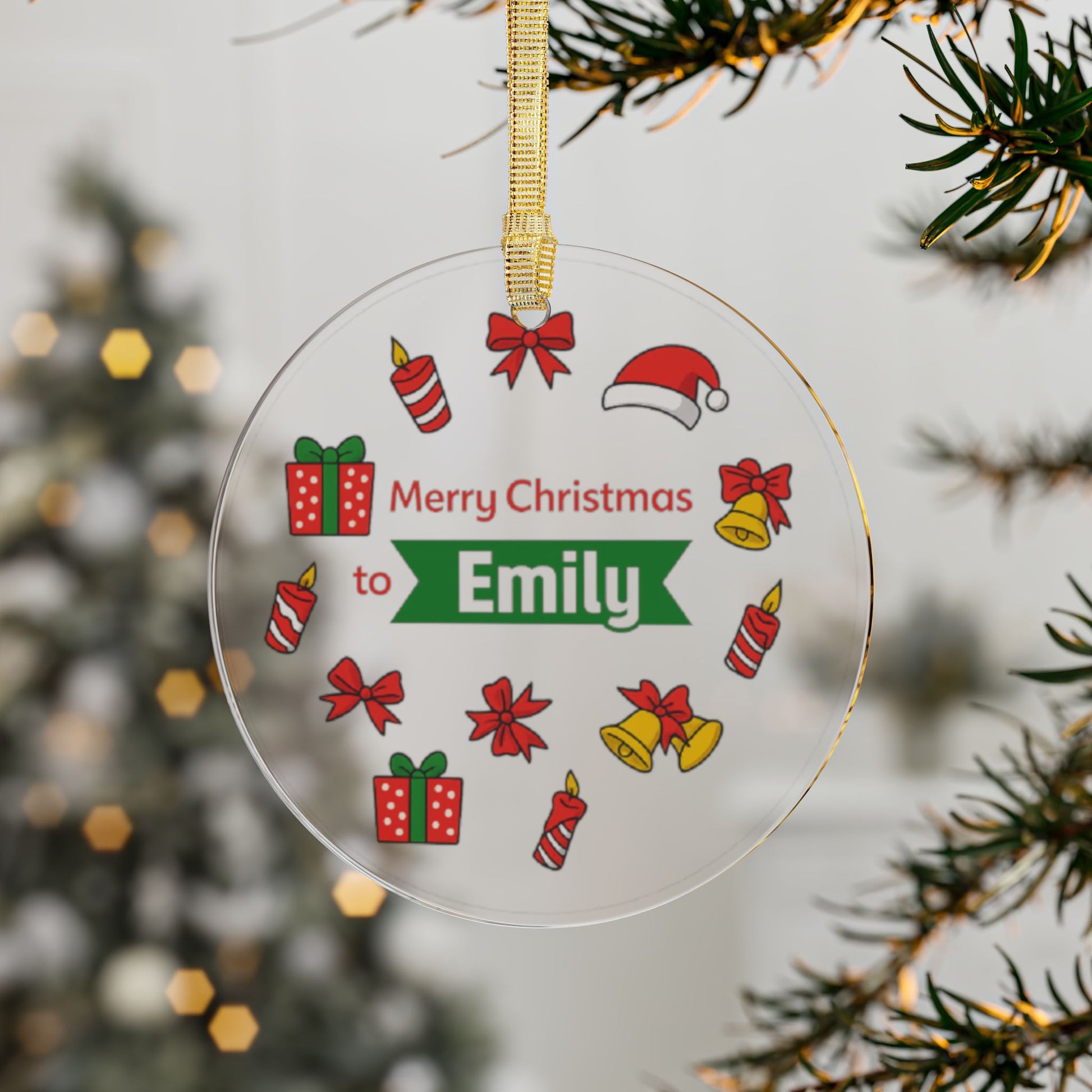 Personalized Emily Merry Christmas Acrylic Ornament – Custom Name Holiday Decoration