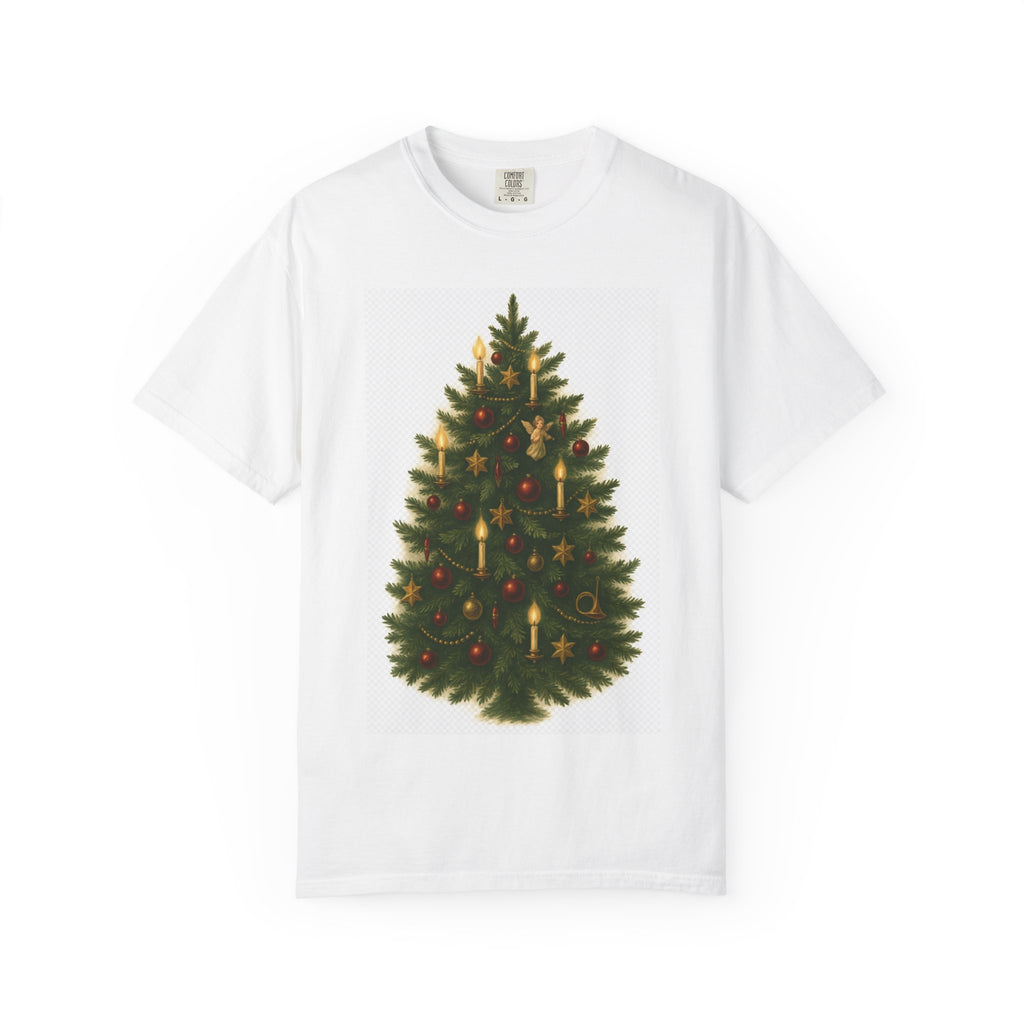 Vintage Christmas Tree T-Shirt – Classic Holiday Candlelit Tree Design, Yuletide Old World Christmas Apparel by Paper Pleasures