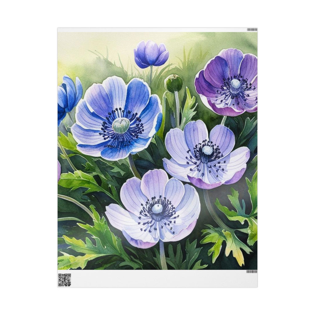 Purple & Blue Anemone Wrapping Paper – Elegant Botanical Gift Wrap Sheets