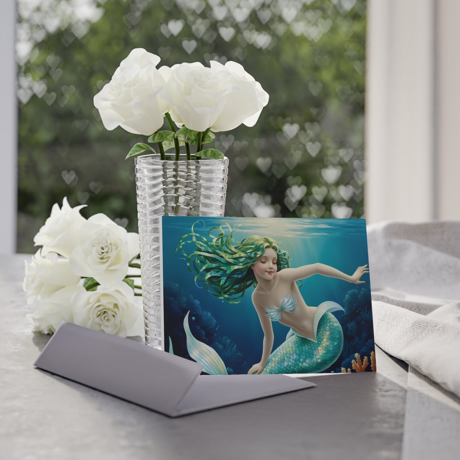 Nerissa the Green-Haired Mermaid Note Card – Mermaid Things Collection