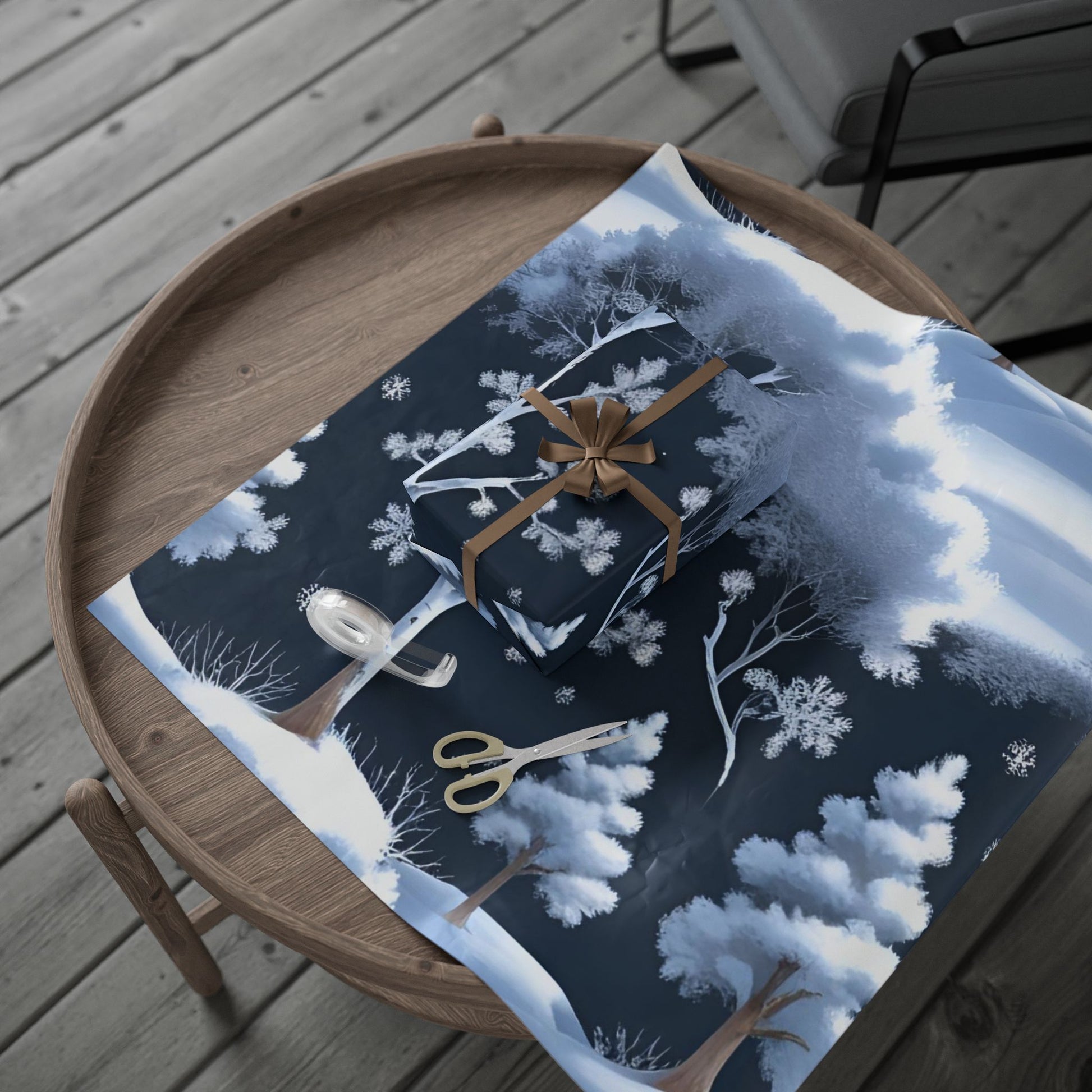 Winter Wonderland Forest Wrapping Paper – Snowy Trees and Falling Snowflakes