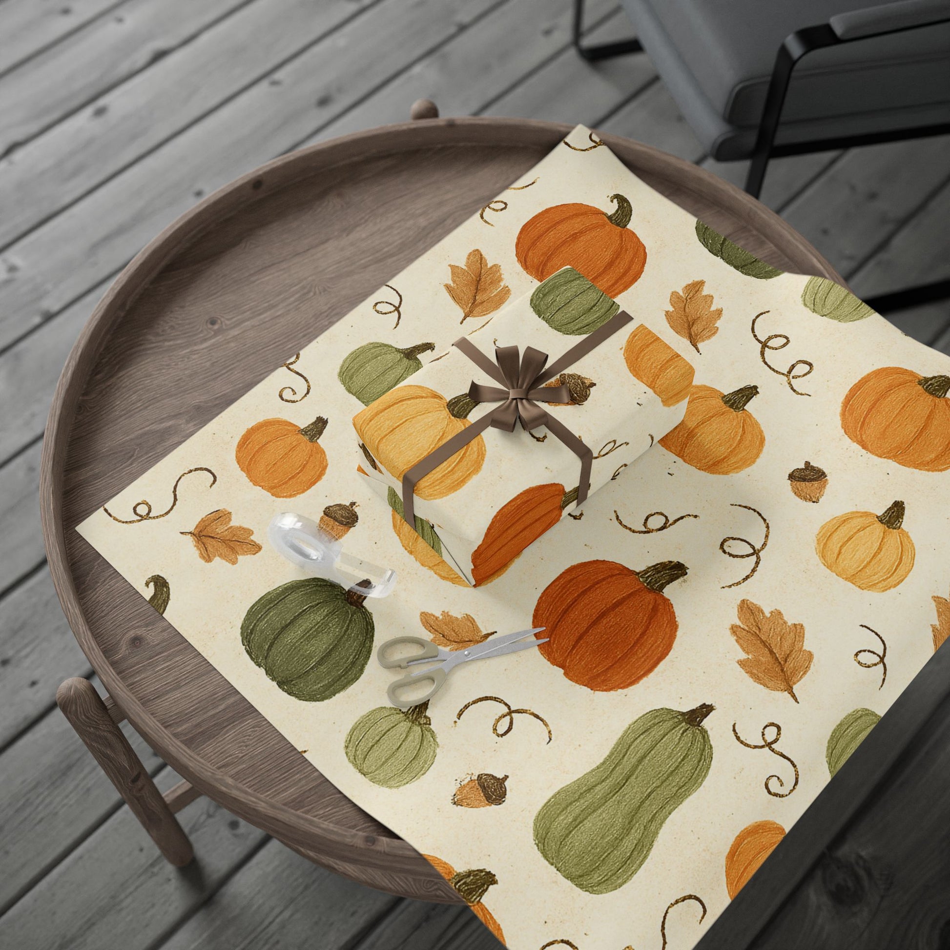 Autumn Multi Pumpkin Wrapping Paper – Elegant Fall Gift Wrap for Thanksgiving & Harvest Gifts