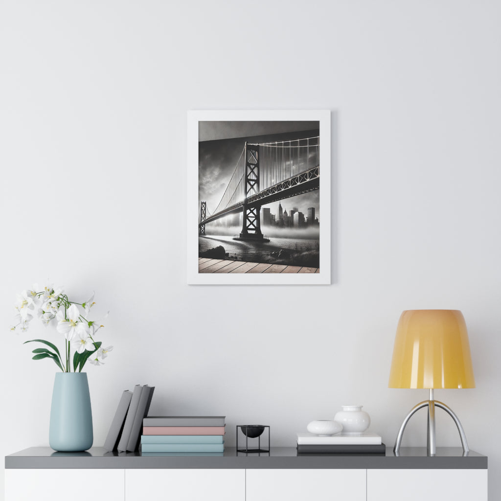 Monochrome Urban Landscape Framed Vertical Poster - Modern Home Decor