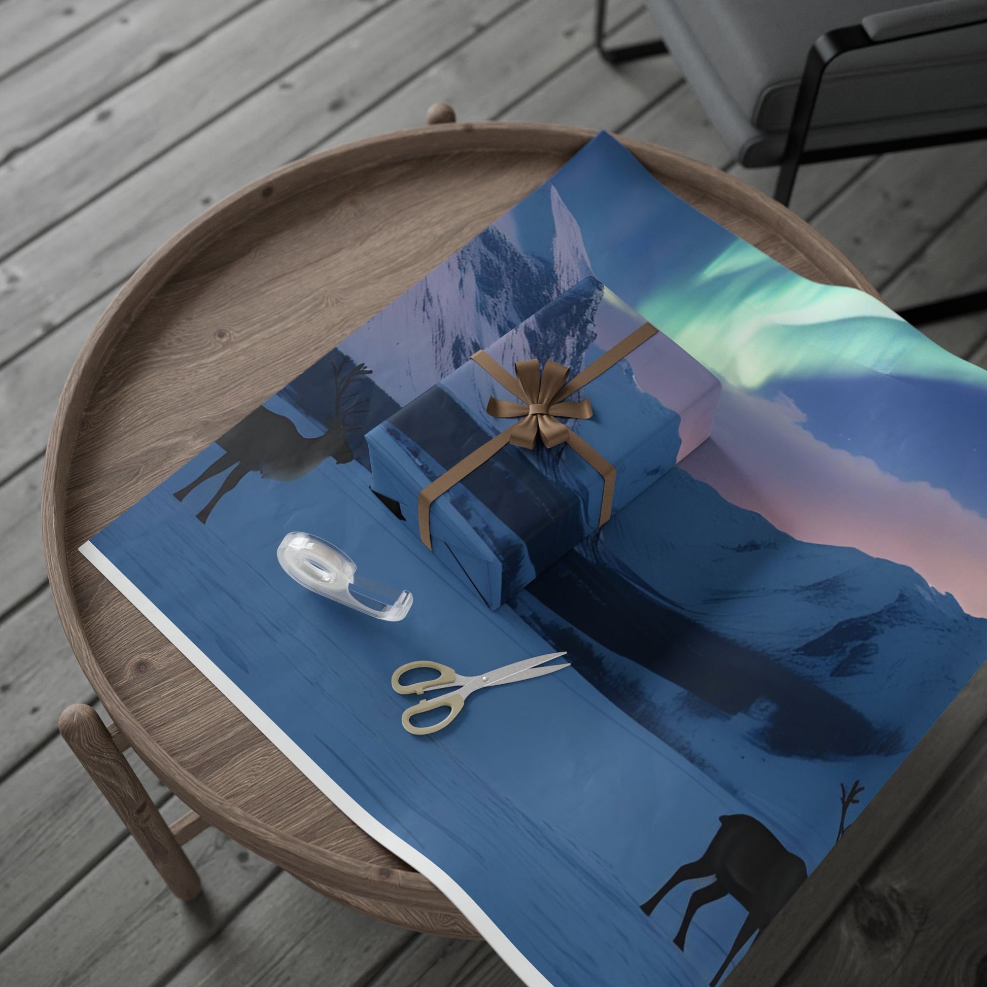 Reindeer & Northern Lights Wrapping Paper - Reindeer Under Aurora Borealis Wrapping Paper – Winter Mountain Christmas Gift Wrapping Paper