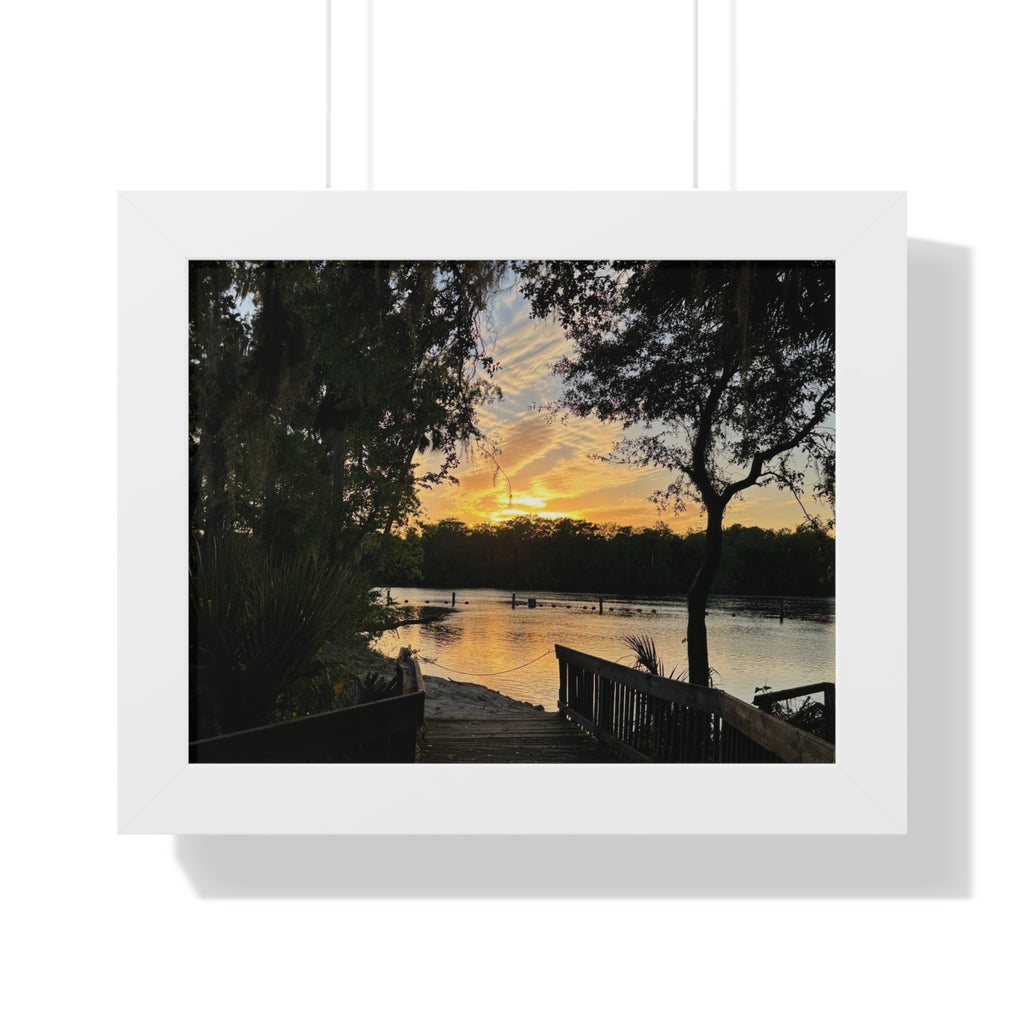 Serene Nature Framed Poster - Sunset Lake View Decor