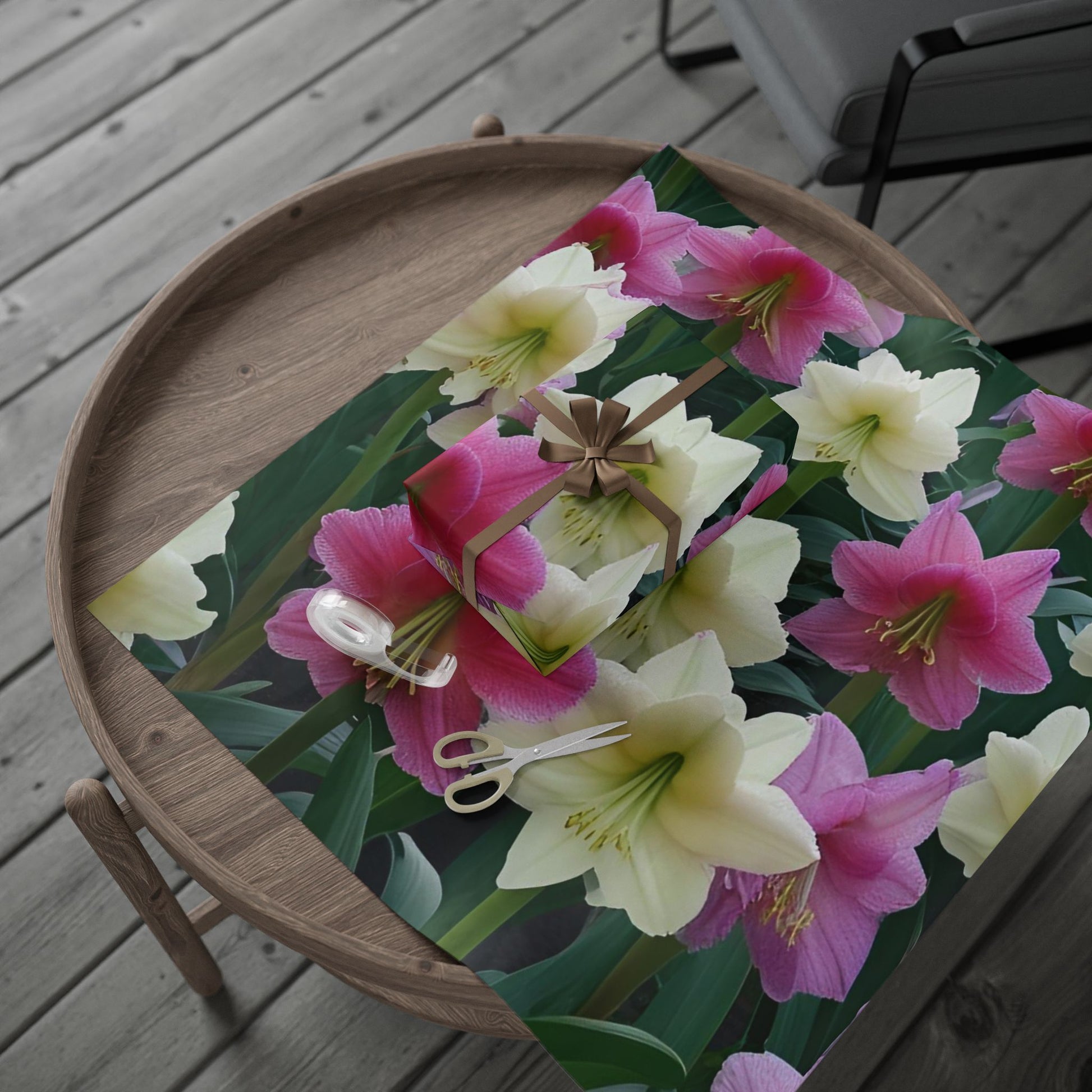 Pink and Cream Amaryllis Wrapping Paper – Elegant Large Floral Gift Wrap