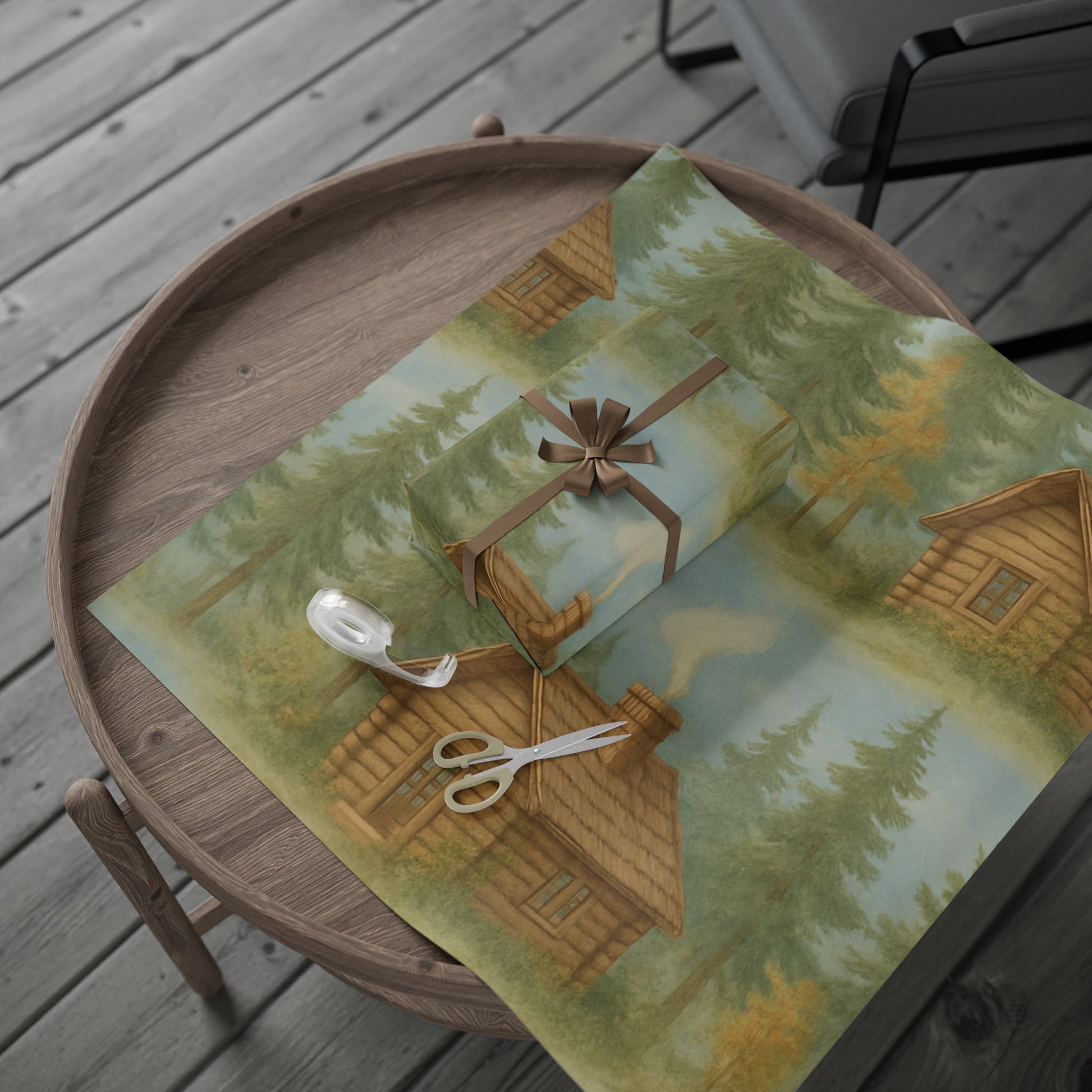 Rustic Cabin Wrapping Paper - Cozy Forest Theme for Holidays and Special Occasions