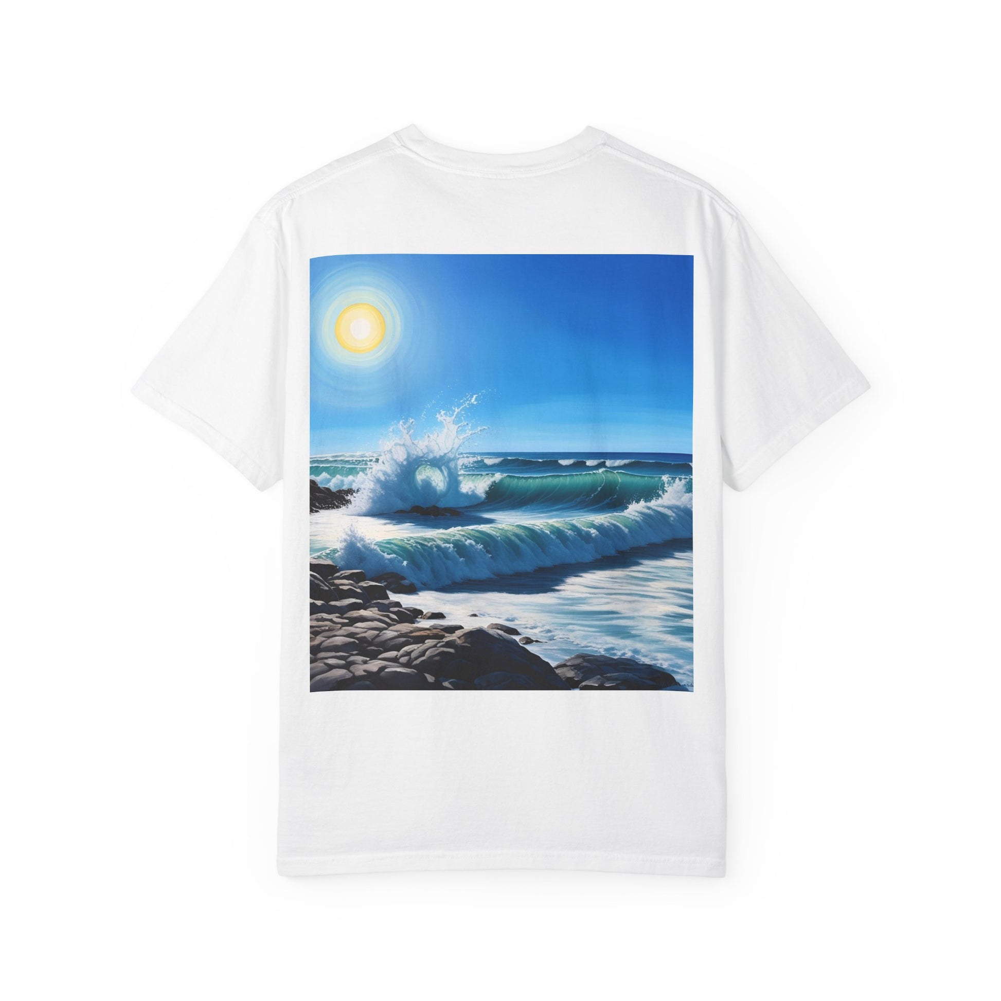 Ocean Wave Art T-Shirt, Unisex Beach Tee, Gift for Surf Lovers, Summer Vacation Essential, Retro Ocean Sunset Top