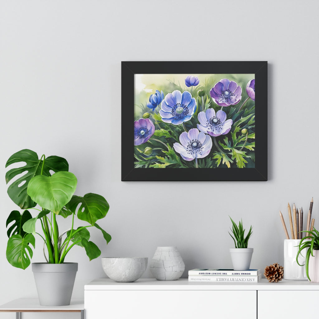 Purple Anemone Botanical Art Print  Framed Floral Wall Decor for Nature Lovers