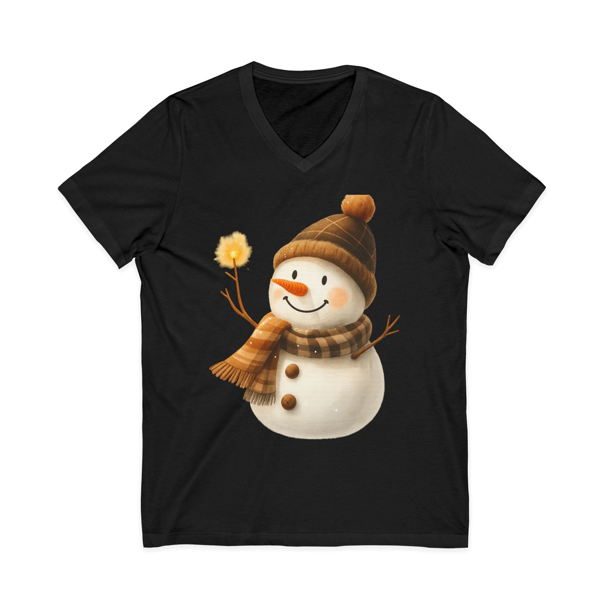 Jolly Snowfolk Sparkler Snowman V-Neck T-Shirt – Festive Winter Holiday Shirt by Paper Pleasures – Illustrated by Trailside Designs
