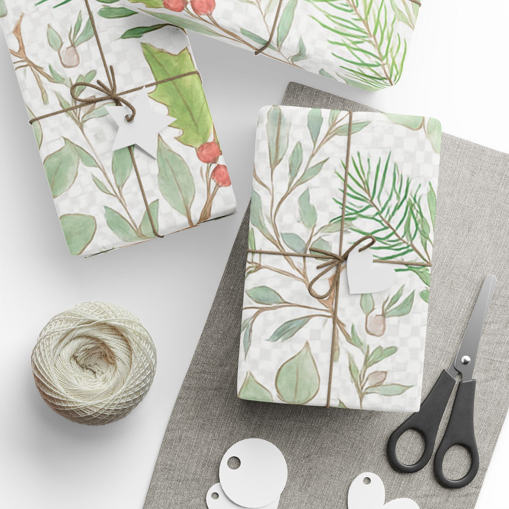 Whispers of Winter Botanical Wrapping Paper – Elegant Evergreen and Berry Christmas Gift Wrap – Ana
