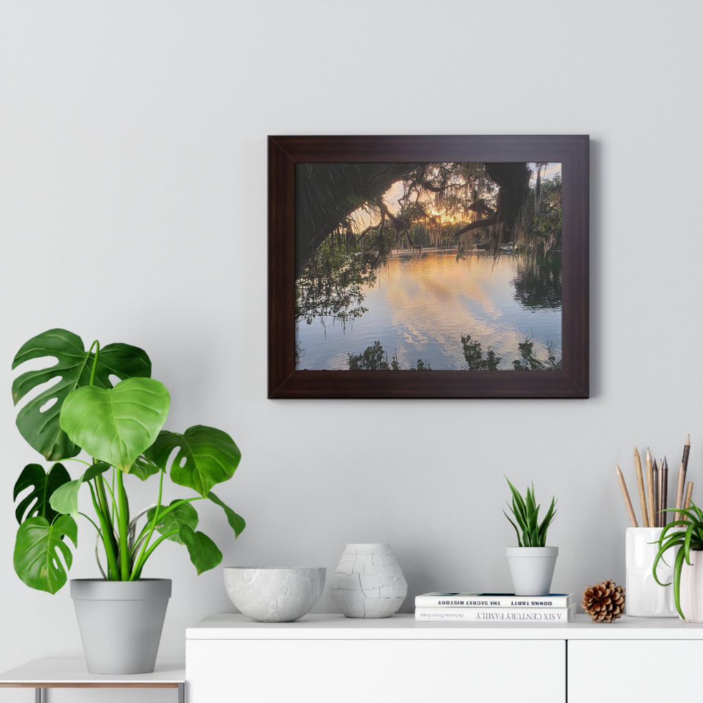 Serene Nature Framed Poster - Tranquil Sunset Reflection