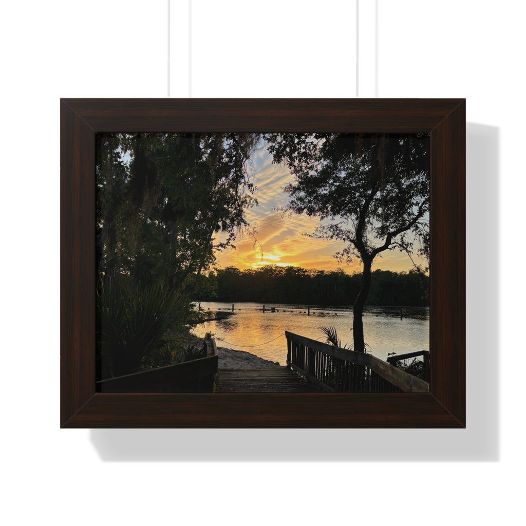 Serene Nature Framed Poster - Sunset Lake View Decor