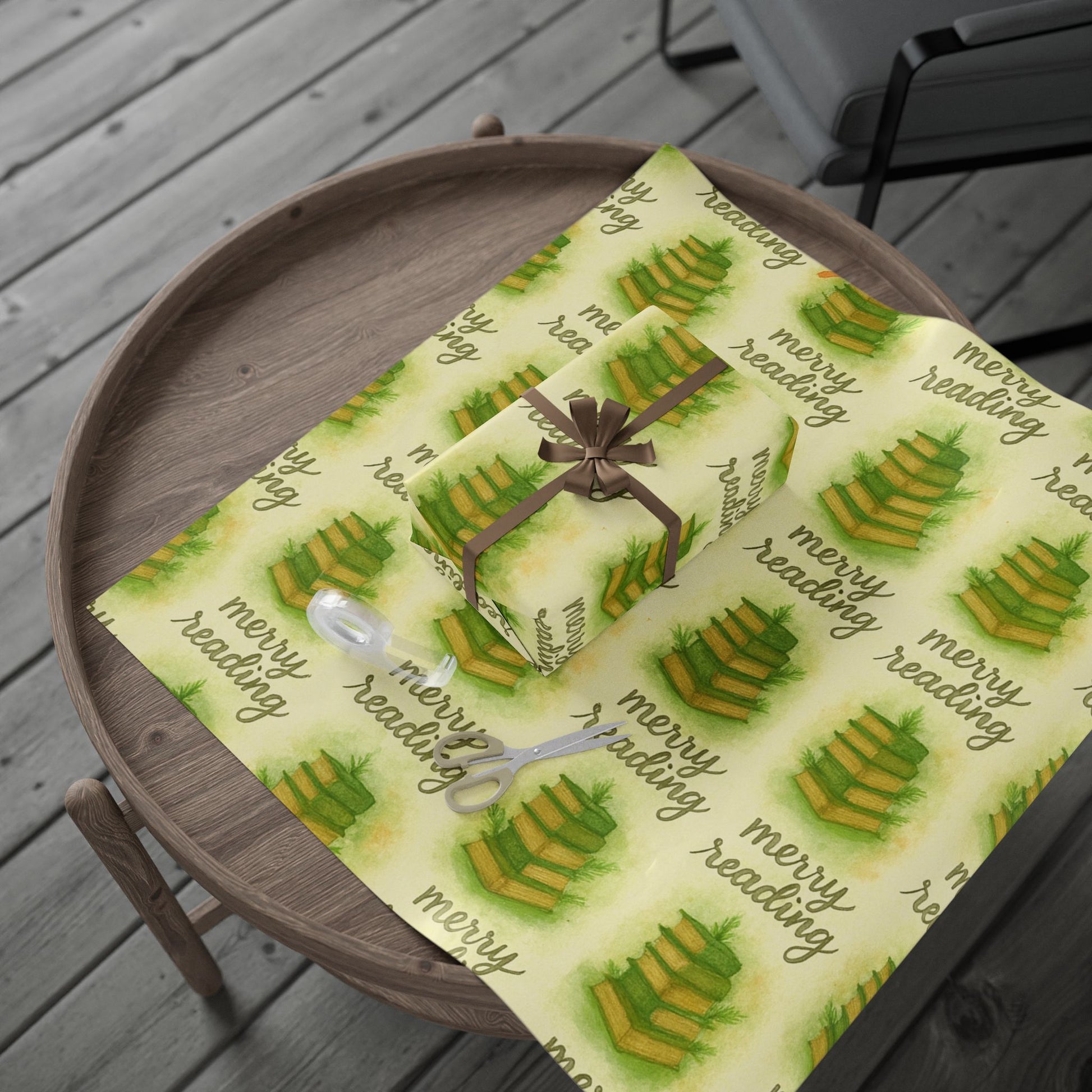 Merry Reading Book-Stack Wrapping Paper — Holiday Gift Wrap for Book Lovers