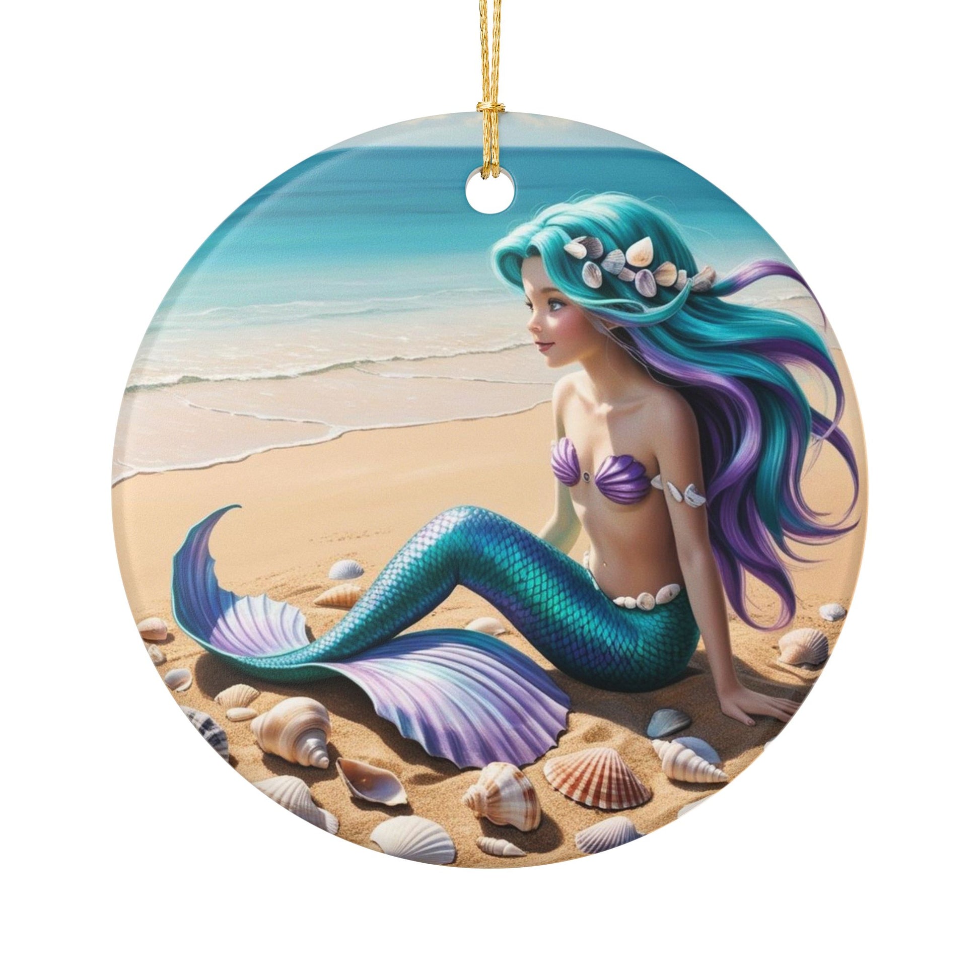 Marisol Mermaid Ornament – Teal and Purple-Haired Mermaid Cousin Keepsake