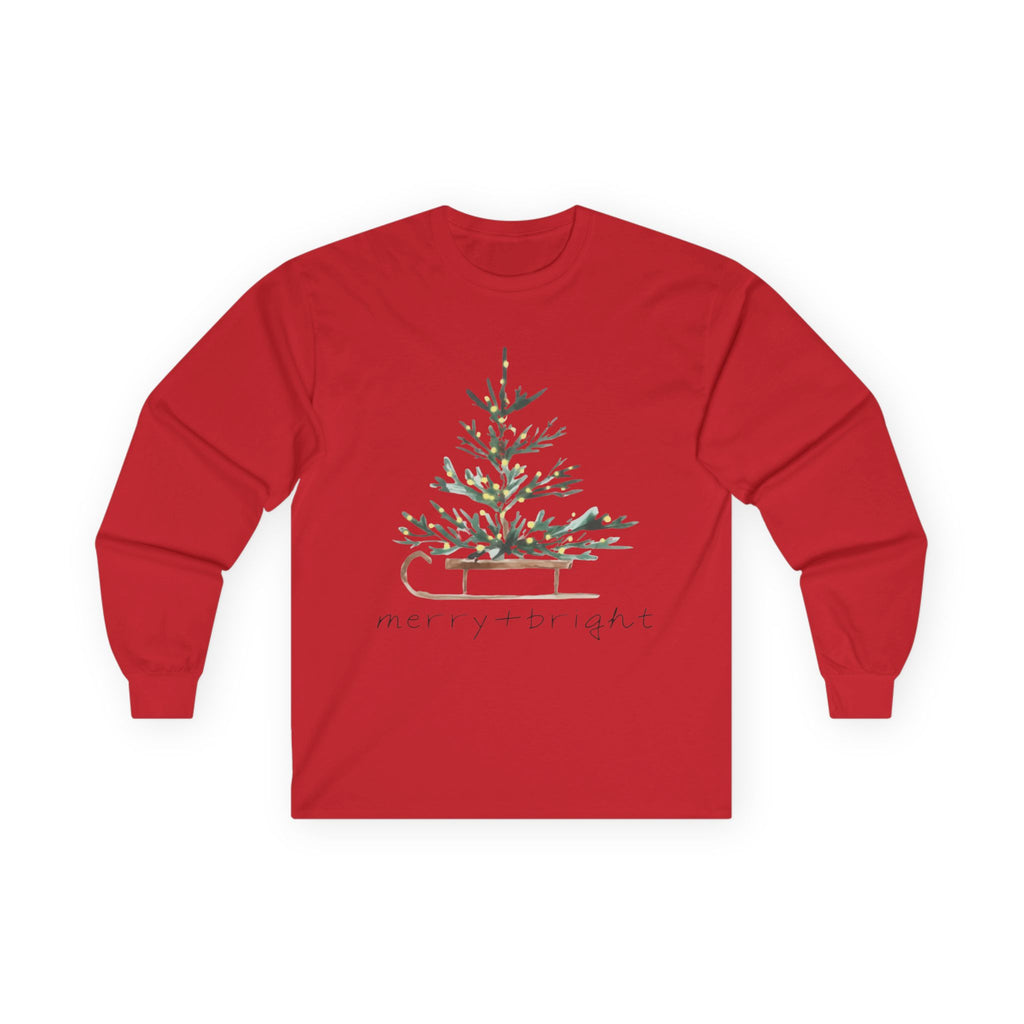 Whispers of Winter – Merry + Bright Christmas Tree T-Shirt Long Sleeve Tee
