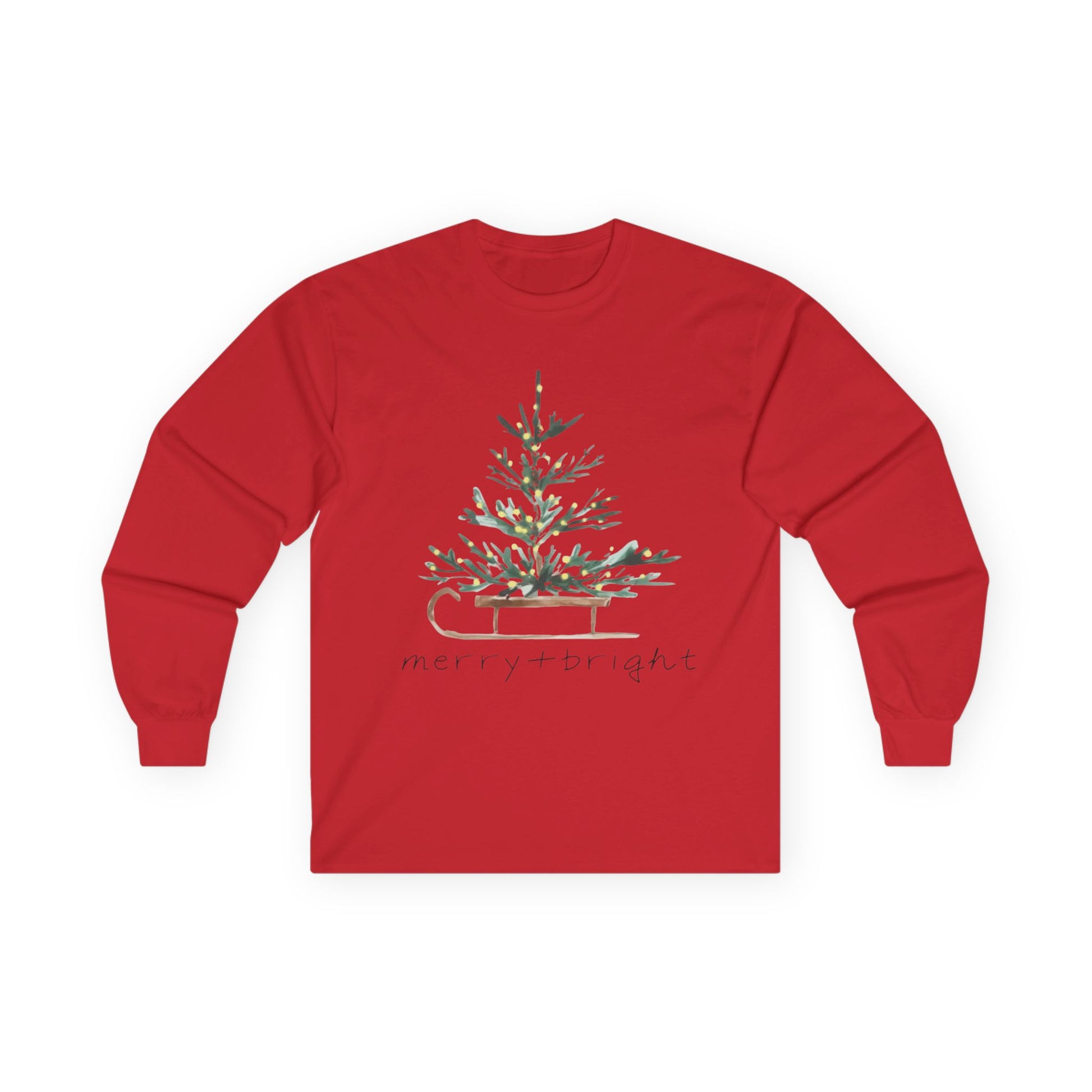 Whispers of Winter – Merry + Bright Christmas Tree T-Shirt Long Sleeve Tee